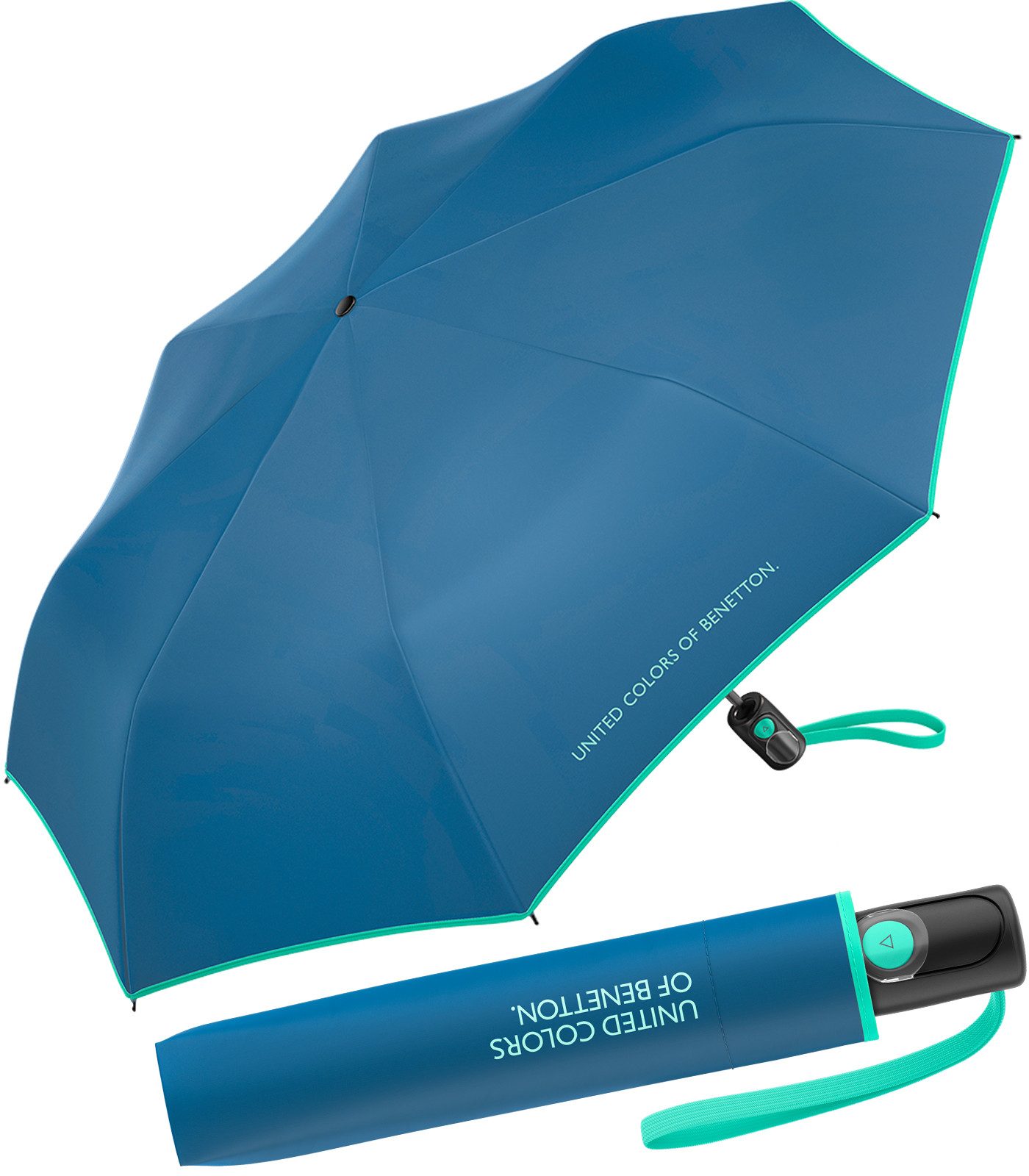 United Colors of Benetton Taschenregenschirm für Damen mit Auf-Automatik Mini AC FS 2026, klein, leicht, mit farbigem Einfassband