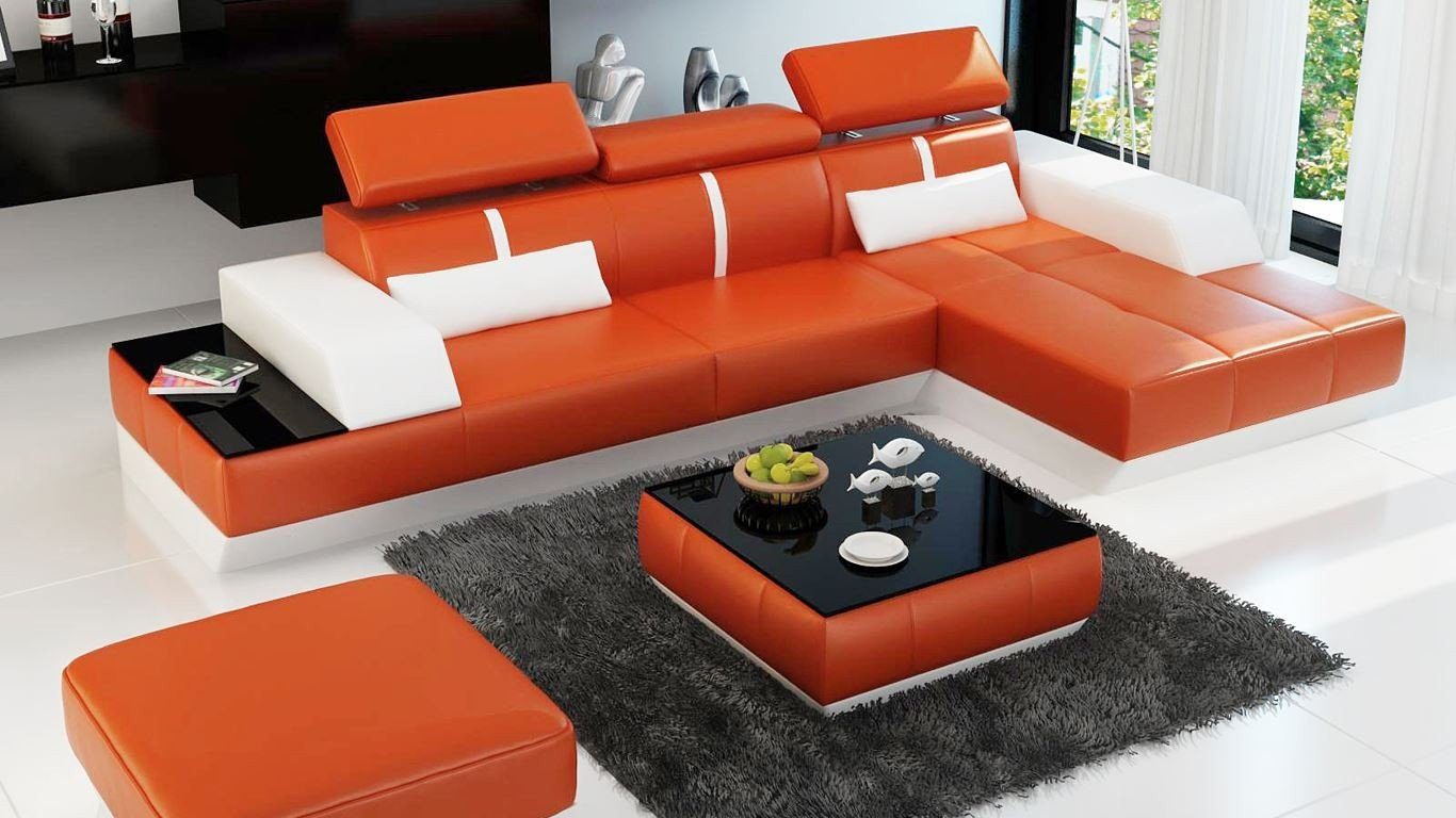 Hocker Polster Orange/Weiß JVmoebel + Form Couch Sofa Moderne Ecke Ecksofa Sitz L Multifunktion