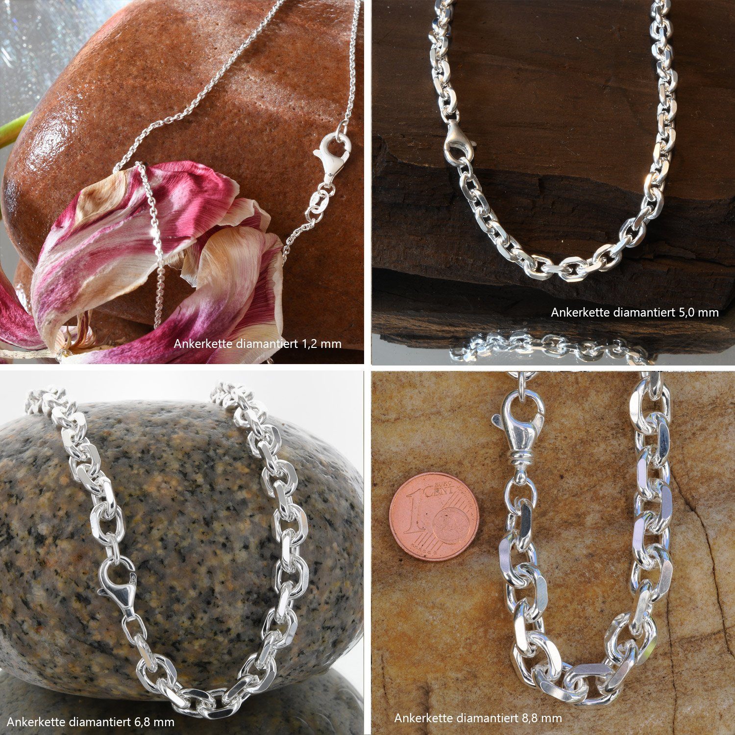 HOPLO Silberkette Ankerkette diamantiert Länge 50cm günstig online kaufen