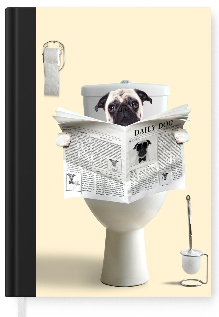 - Hund Notizheft, Toilette Mops - Haushaltsbuch Notizbuch - Seiten, Tier, Tagebuch, A5, Journal, Zeitung 98 Merkzettel, MuchoWow -
