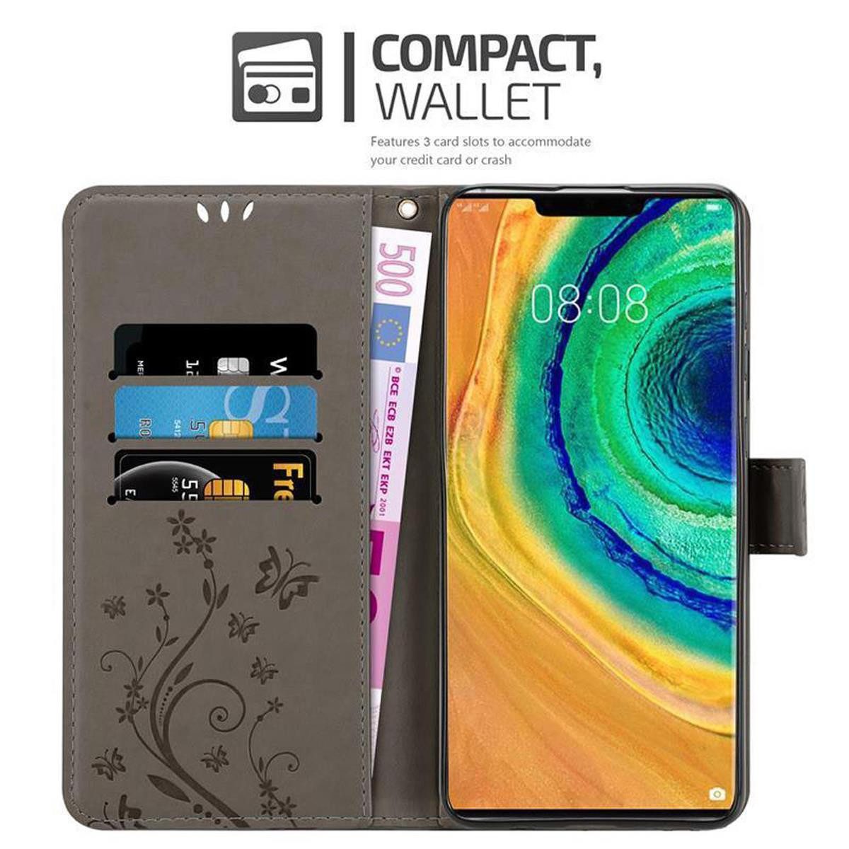 Cadorabo Handyhülle für Huawei MATE 30 PRO Hülle Huawei MATE 30 PRO, Hülle Schutzhülle Blumen Flower mit Standfunktion Kartenfach Magnet