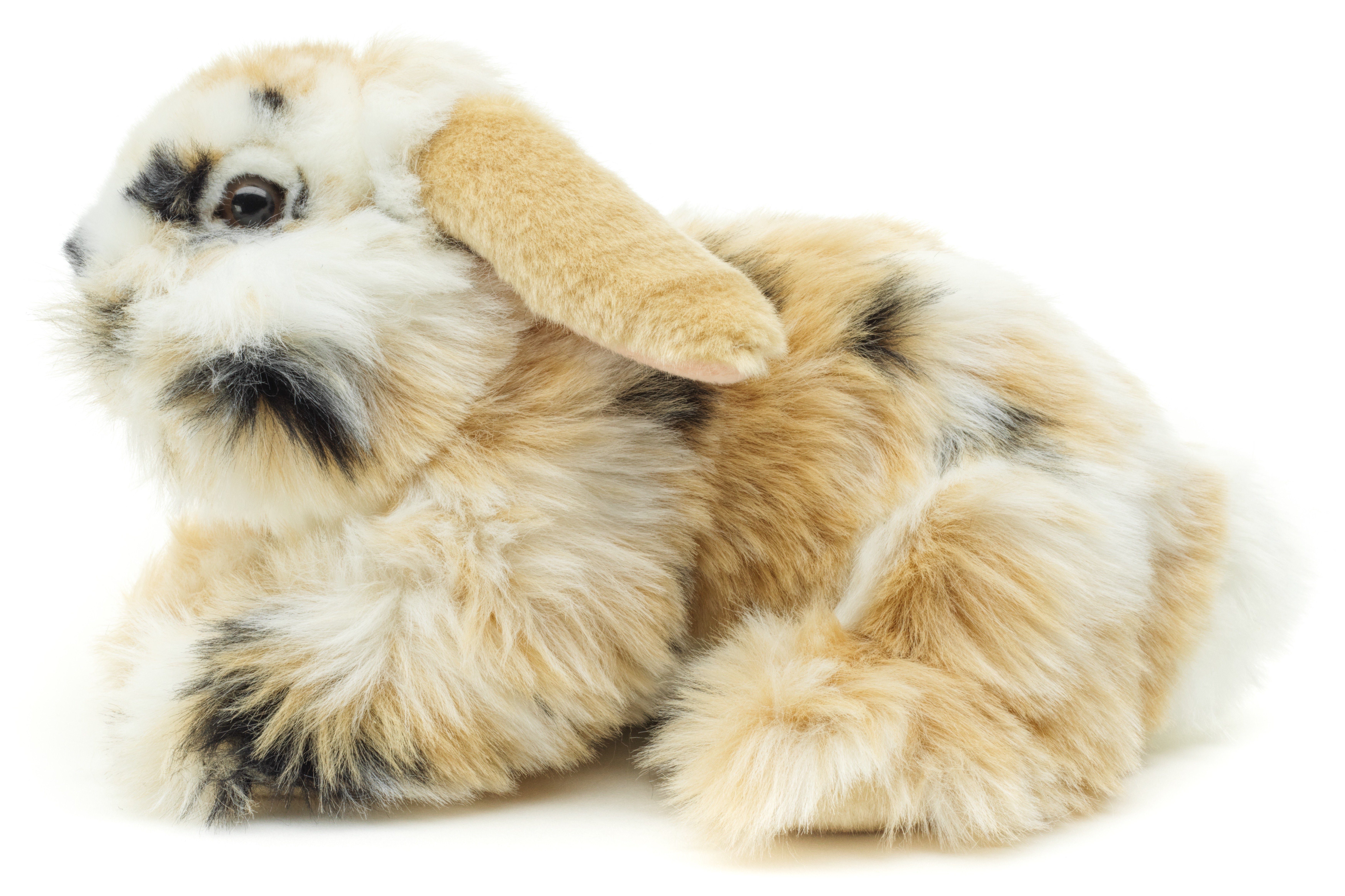 zu Füllmaterial % schwarz-braun-weiß recyceltes Ohren Kuscheltier - 23 Uni-Toys - verschiedene 100 Hasen, cm gescheckt Löwenkopf-Kaninchen mit hängenden