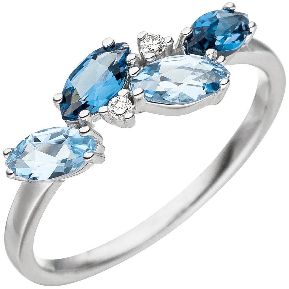 Schmuck Krone Diamantring -Ring Blautopase hellblau Ovalform & Diamanten 585 Gold Weißgold, Gold 585