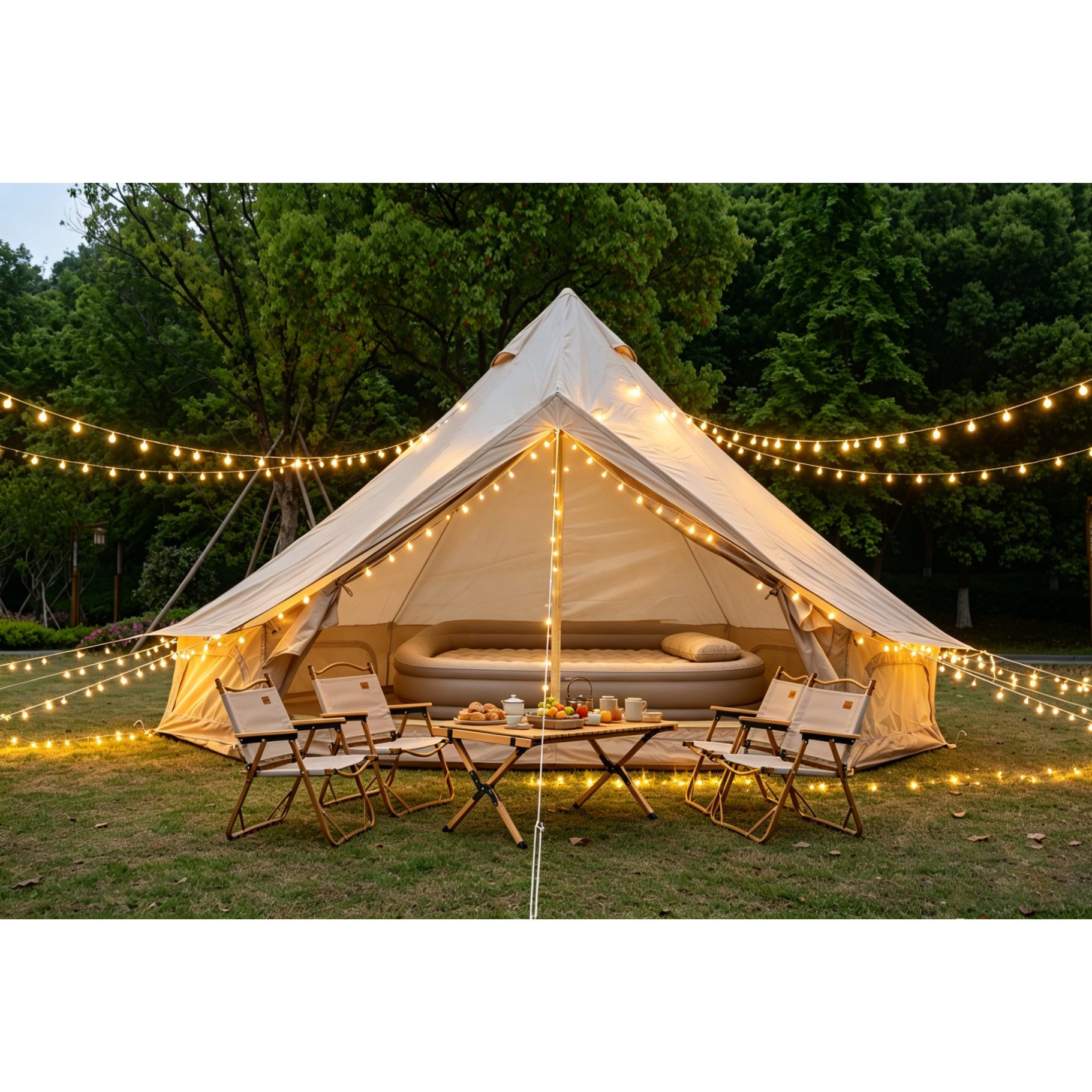 CHICFURN aufblasbares Zelt Oxford Glockenzelt für Familien-Camping mit Ofendurchführung, Personen: 4 (Packung, 1 tlg., Wetterfestes 4-Jahreszeiten-Zelt, 3 × 2 m, Beige), Geräumiges Jurtenzelt für 3–4 Personen