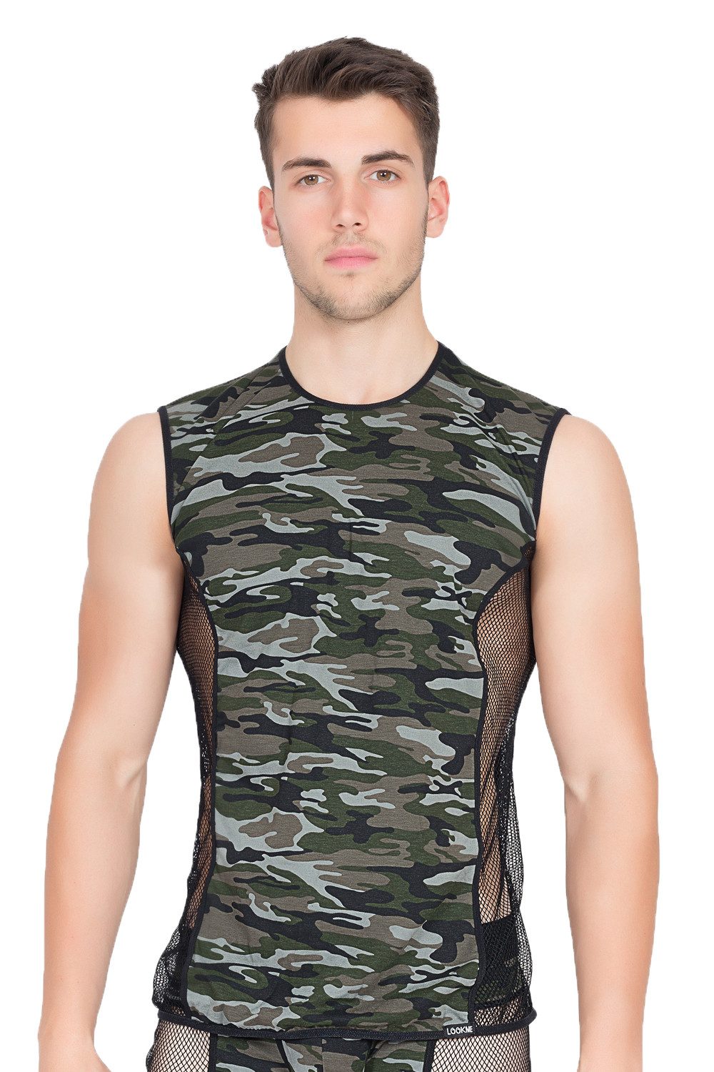 LOOK ME Muscleshirt Herren Dessous camouflage V-Shirt Military Tarn-Shirt mit Netzeinsätze
