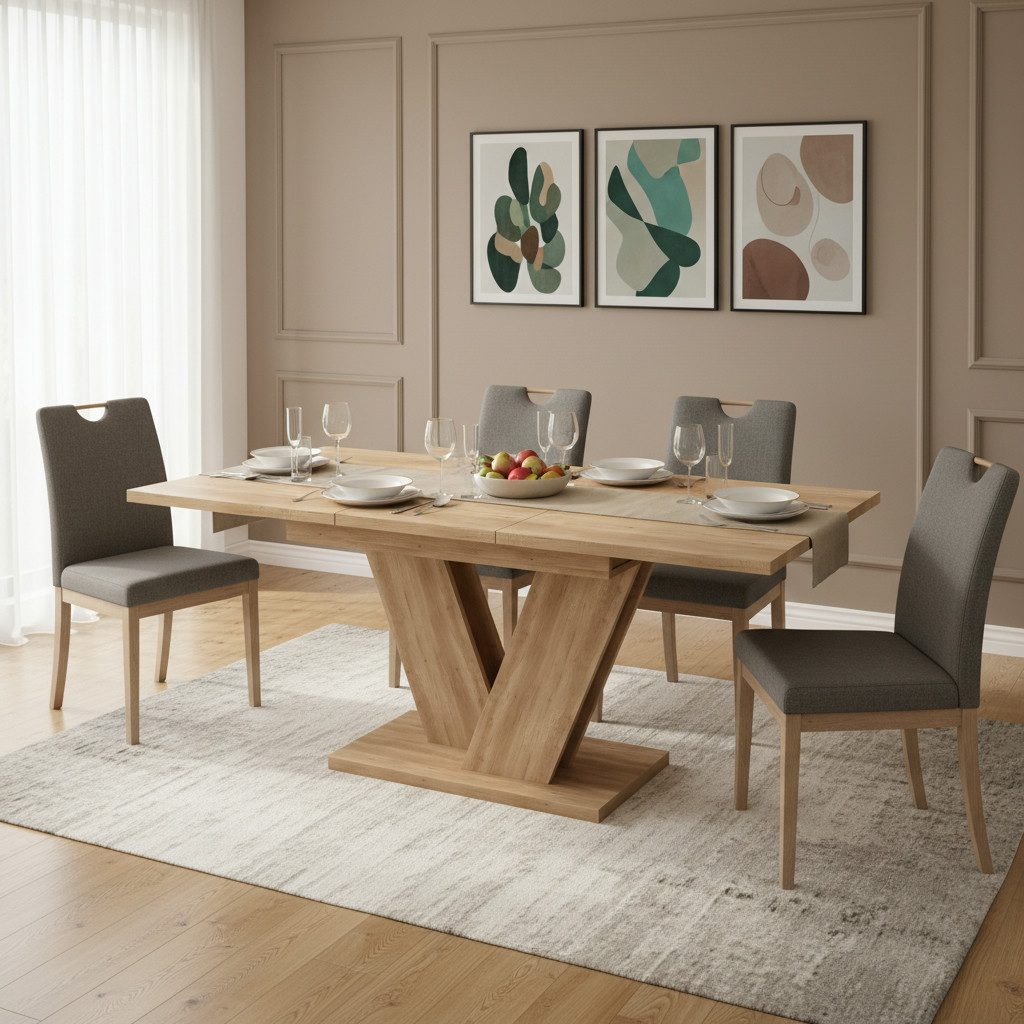 Flieks Esstisch (Länge 140-180/T80/H75,5 cm, 1-St., 1 Tisch), ausziehbar Küchentisch rechteckig Schreibtisch Arbeitstisch Holzoptik – Bild 3 von 5