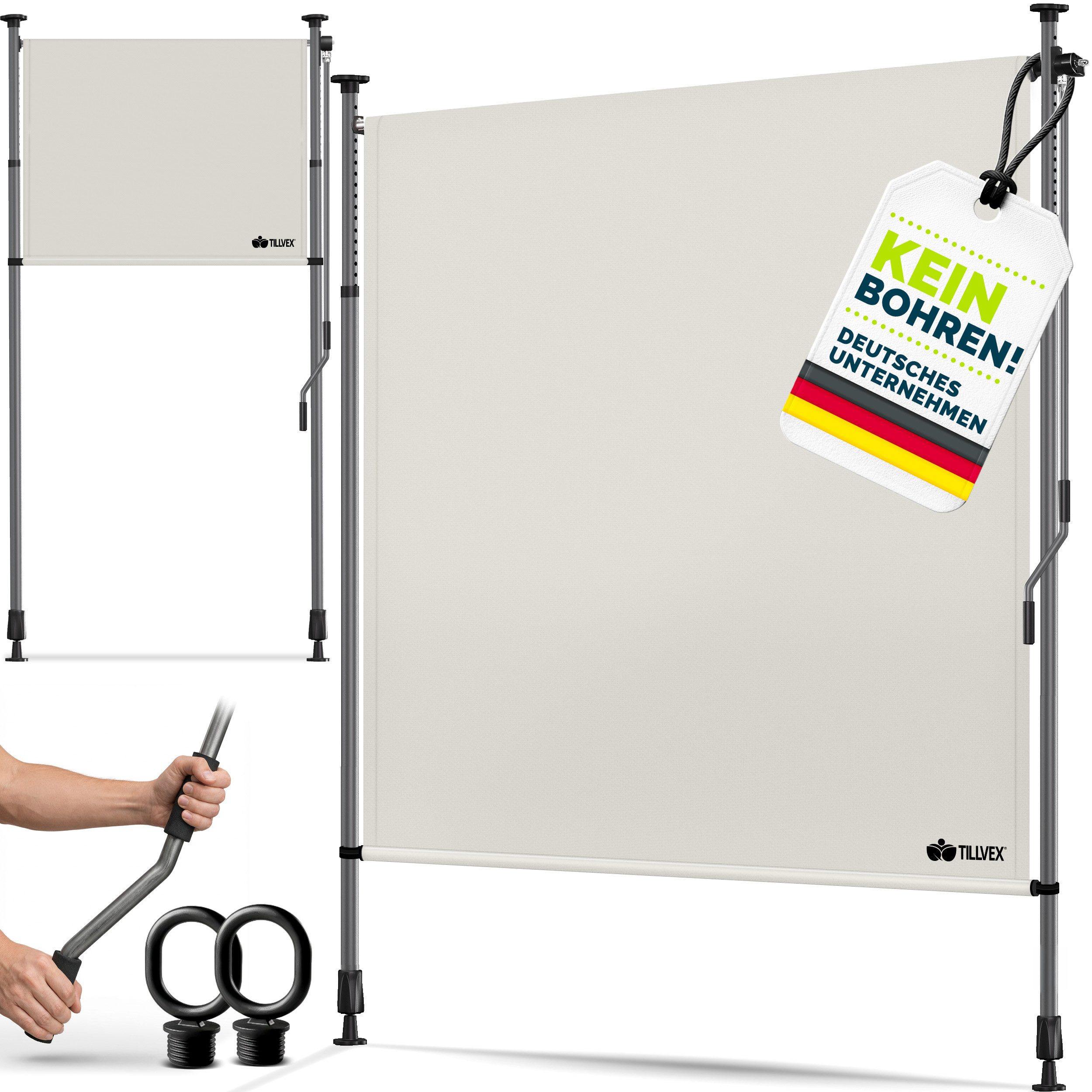 tillvex Klemmmarkise tillvex© Klemmmarkise Senkrechtmarkise Außen Balkon ohne Bohren (Sichtschutzrollo Terrasse Garten Wetterfest, Vertikalmarkise Sichtschutz Ausziehbar & Blickdicht) Klemmmarkise mit Handkurbel ohne Bohren Balkon