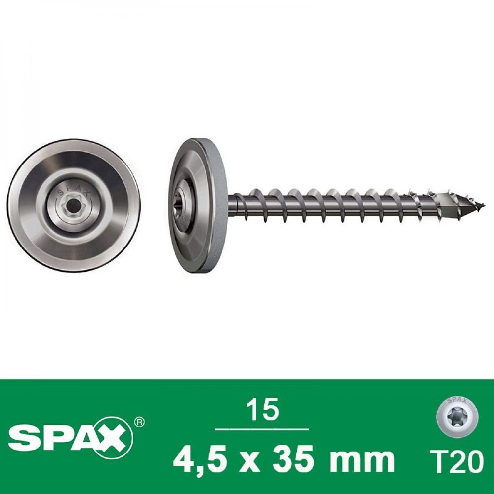 SPAX Spanplattenschraube SPAX Spenglerschraube A2 M, 15 20 + Dichtscheibe 4,5x35 mm Stück mm