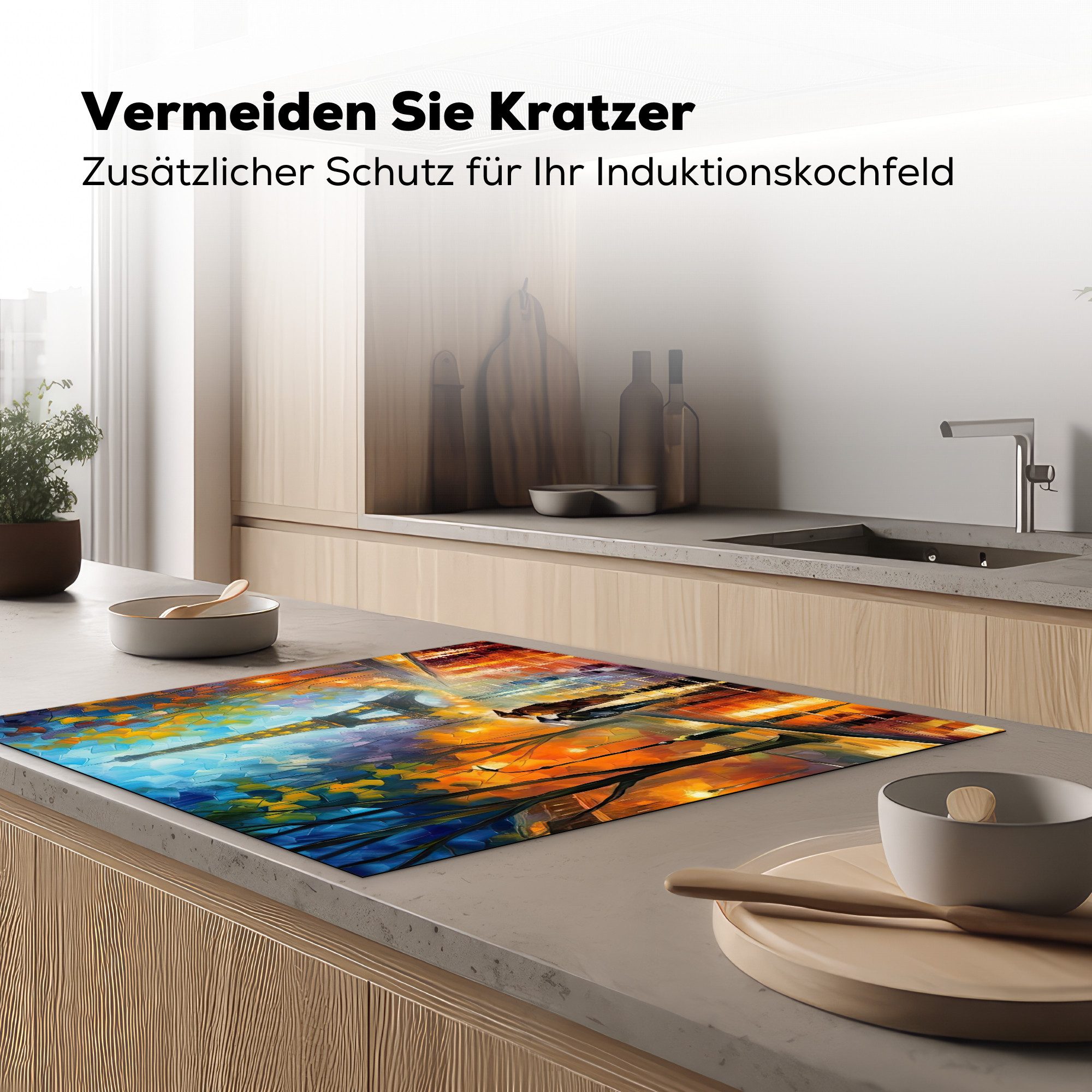 MuchoWow Herd-Abdeckplatte Paris - Eiffelturm - Kunst - Städte, Vinyl, (1 tlg), Küche Herdabdeckung Ceranfeld Induktionsfeld Vinyl, 60x60 cm