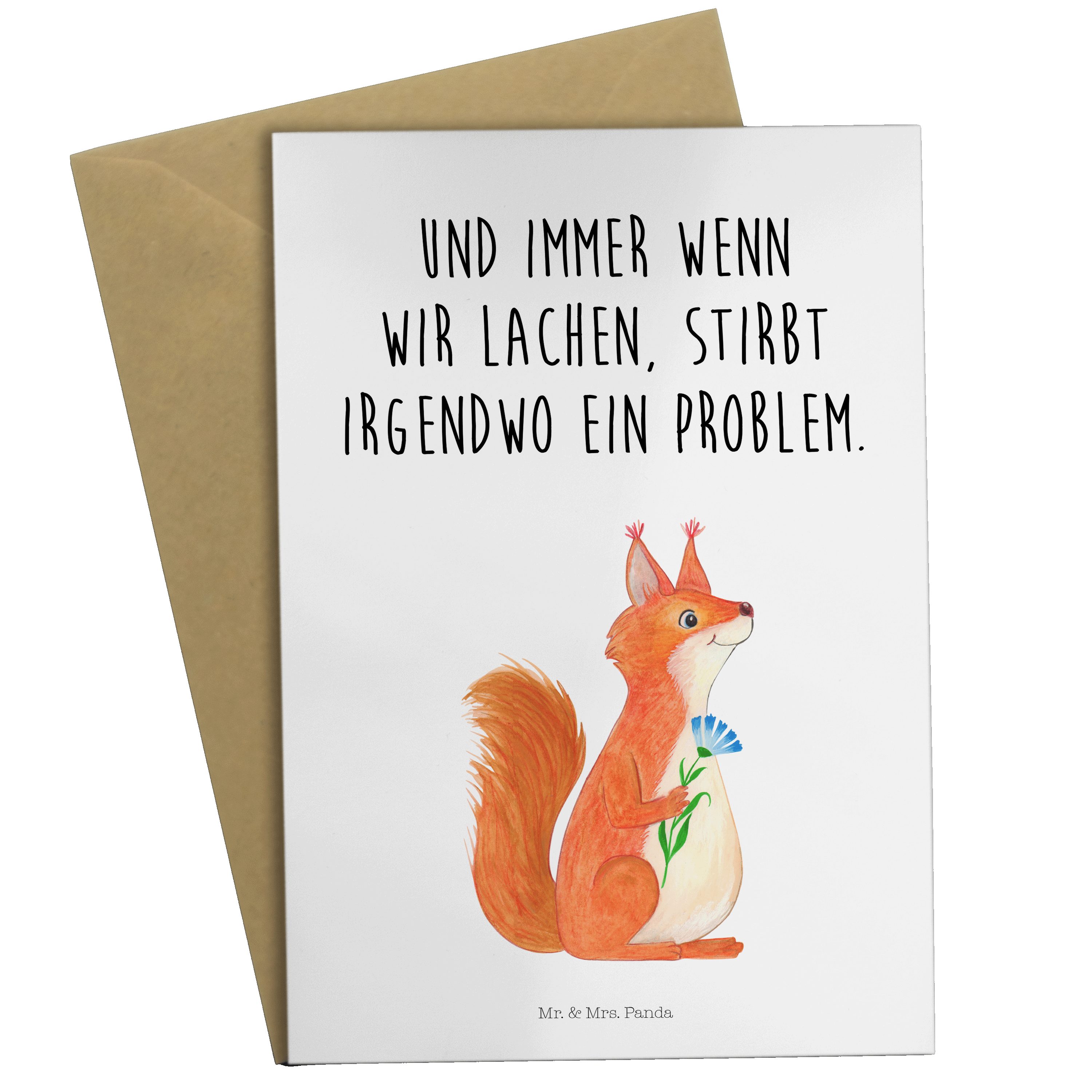 Mr. & Mrs. Panda Grußkarte Eichhörnchen Blume - Weiß - Geschenk, Hochzeitskarte, glücklich Spruc