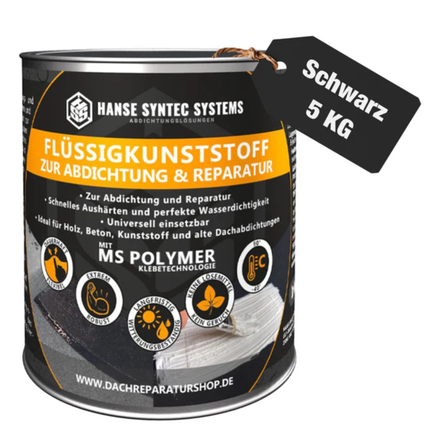 Hanse Syntec Systems Dachbahn Flüssigkunststoff für Abdichtung & Reparatur - Dach & Bauwerk, 5KG Eimer, geeignet für alle Untergründe außer Silikon, frischen Bitumen/Asphalt