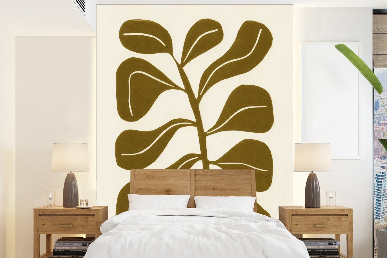 MuchoWow Fototapete Pflanze - Blume - Pastell - Blatt, Matt, bedruckt, (4 St), Montagefertig Vinyl Tapete für Wohnzimmer, Wandtapete