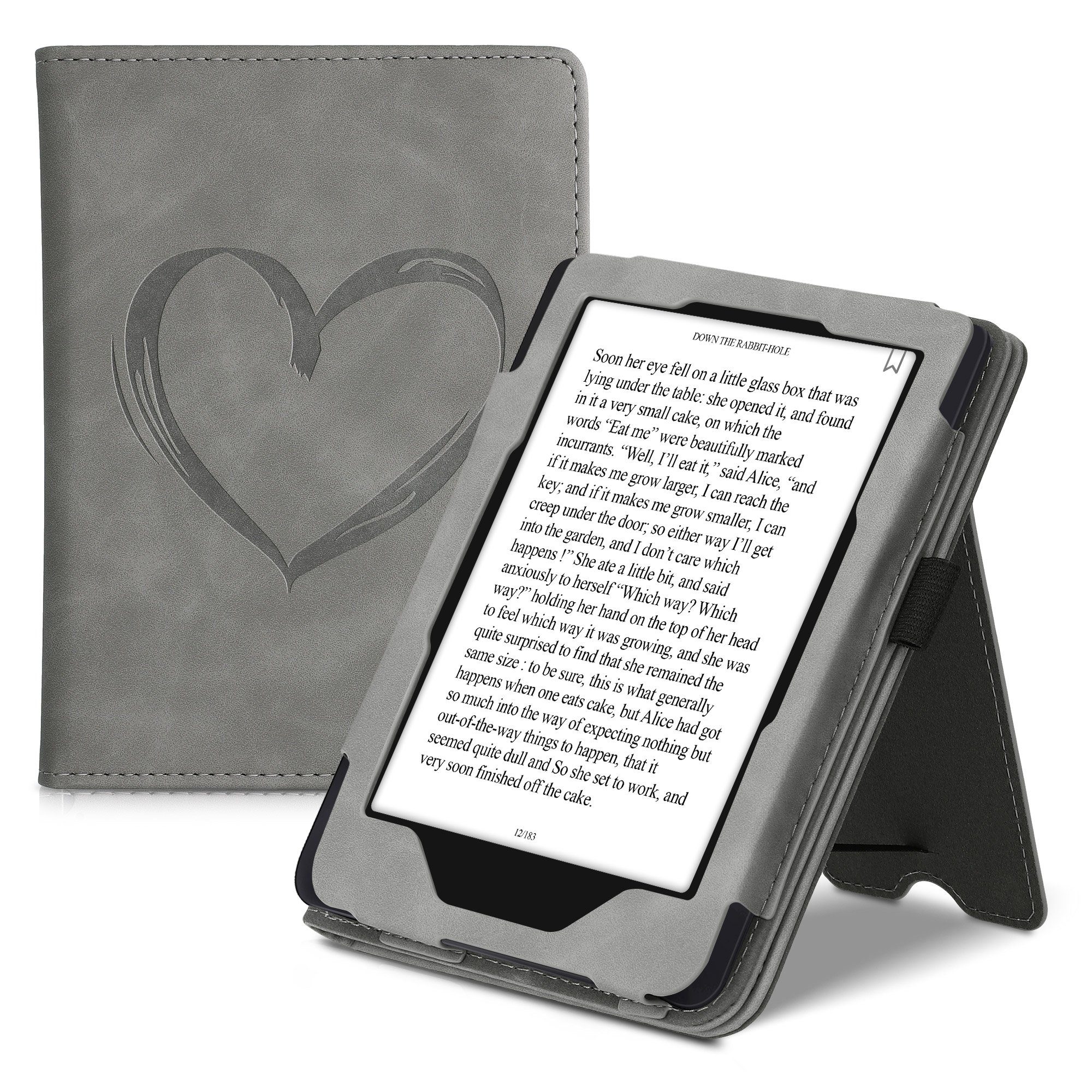 kwmobile E-Reader-Hülle Schutzhülle für Tolino Shine 3, Handschlaufe - Cover Herz Brush Design