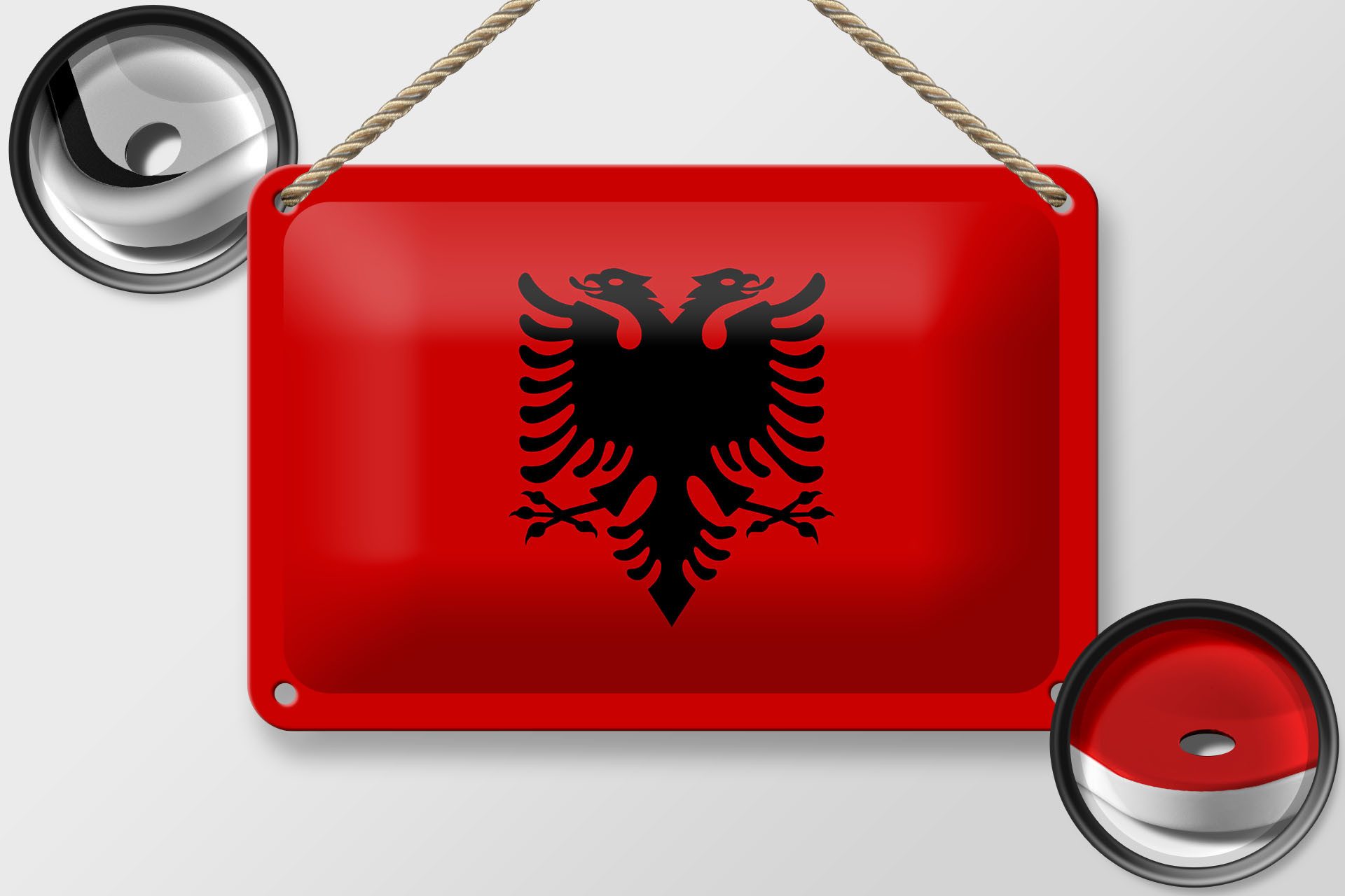 Femer GmbH Metallschild Flagge Albaniens 18x12cm Flag of Albania, (1 St), gewölbte Oberfläche, abgerundete Ecken, umgeschlagene Kanten