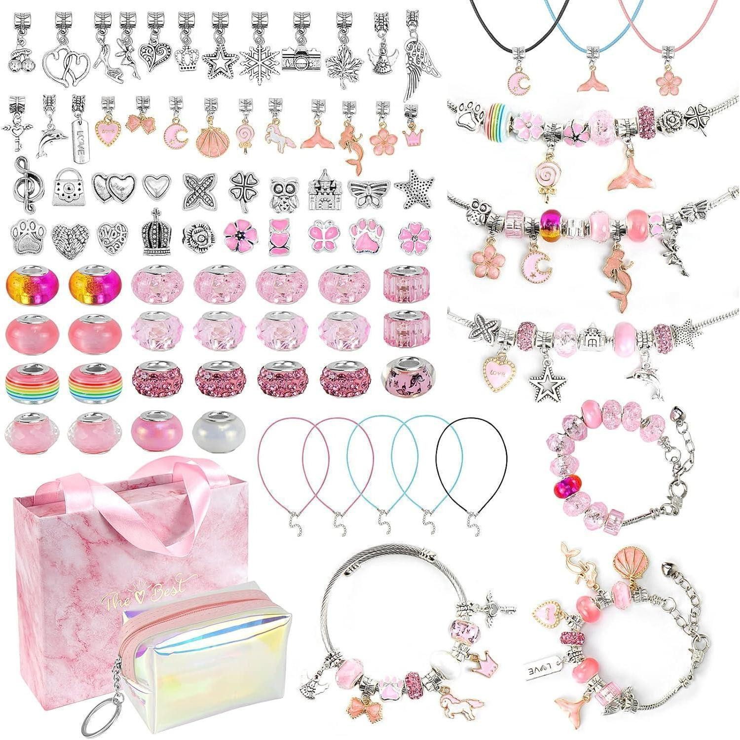 LuxusKollektion Ketten und Armband Set Mädchen Schmuck Basteln DIY Set ab 6-12 Jahre - Charm Armband Kit mit