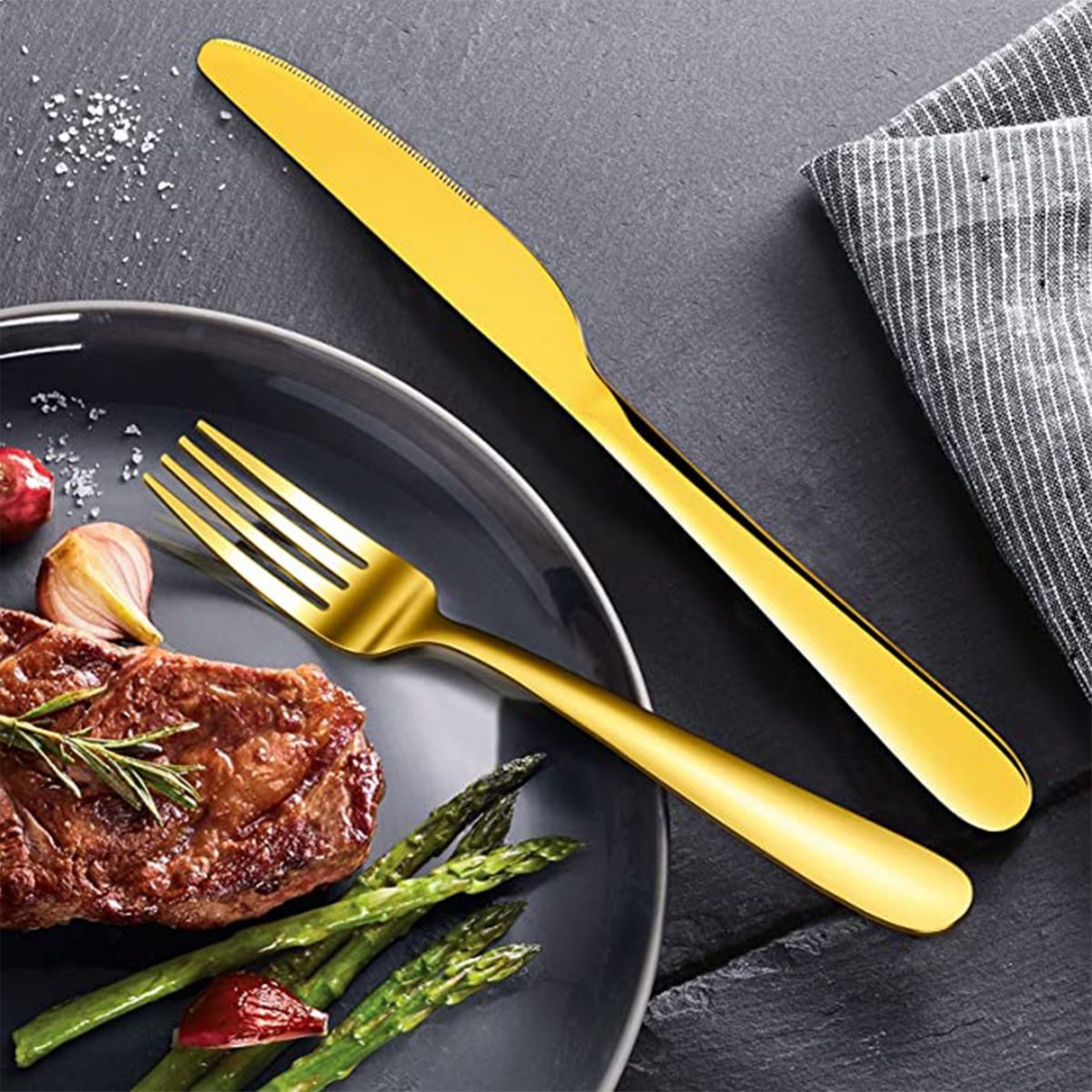 KINSI Besteck-Set Besteck-Set, 4 Teile, Besteck, Spülmaschinengeeignet, Edelstahl, 1 Personen, Messer, Gabel, Löffel und Dessertlöffel, 4-teiliges Besteckset