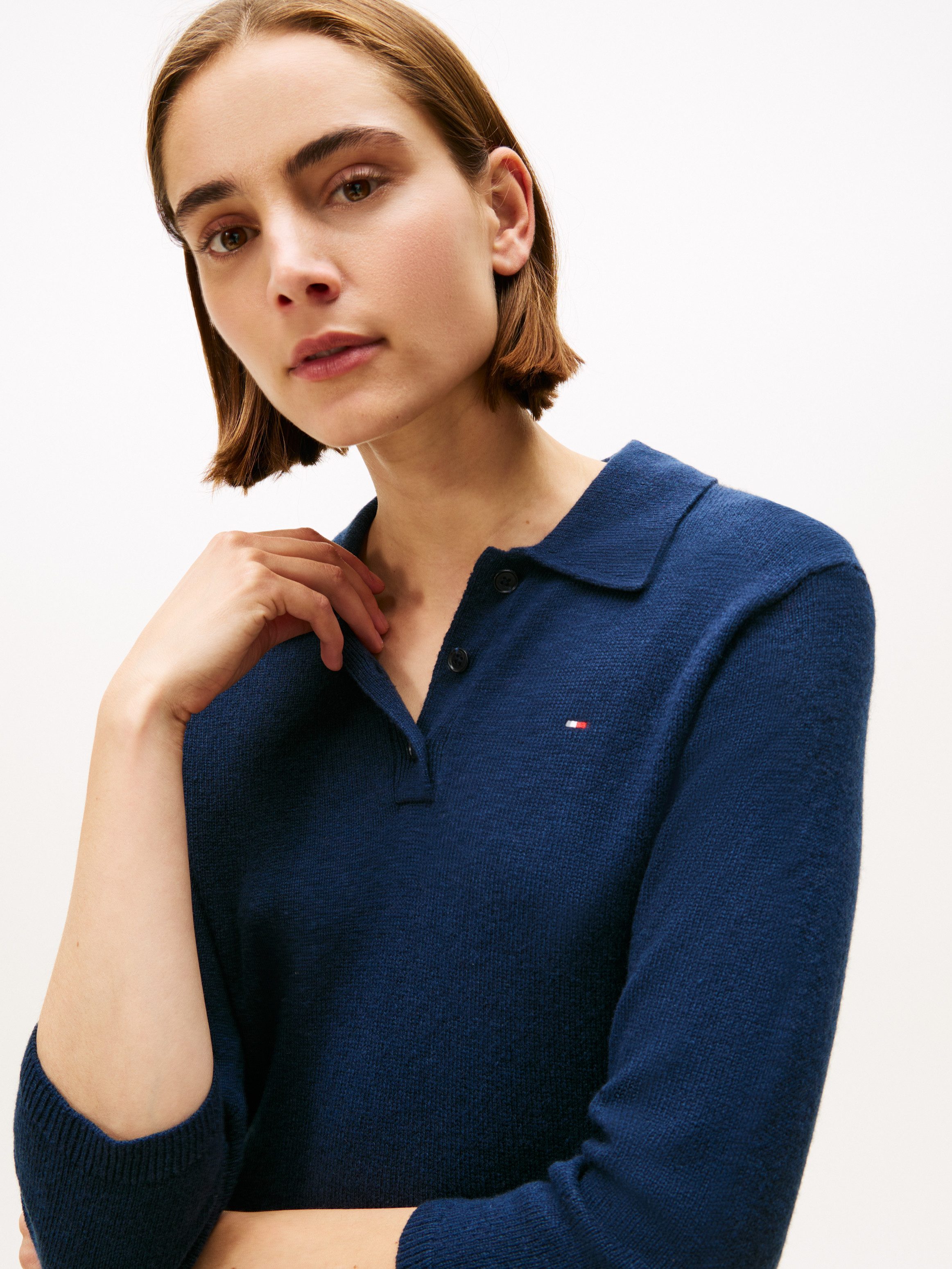 Tommy Hilfiger Strickkleid SOFT WOOL HALF SL F&F POLO DRESS aus reiner Wolle