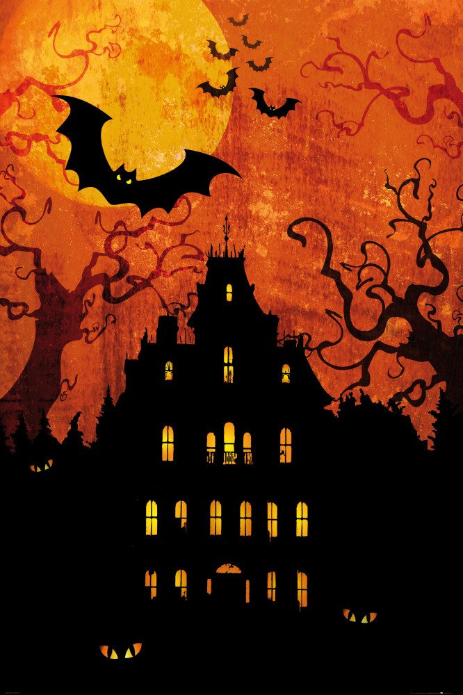 Poster Halloween Kunstdruck Bild - Geisterhaus Bei Blutmond (180 x 120 cm)
