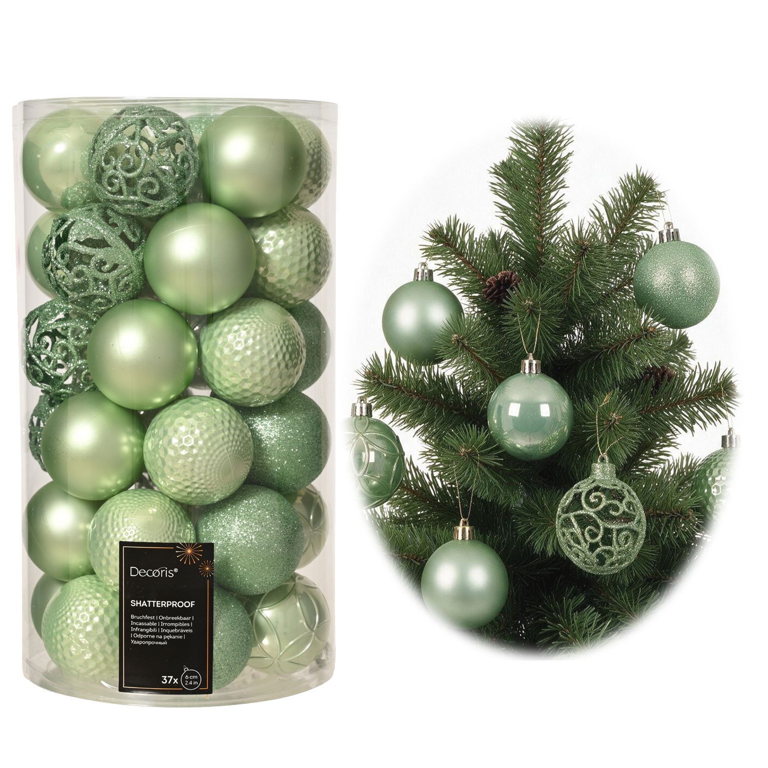 LS-LebenStil Weihnachtsbaumkugel 37 Design Weihnachtskugeln 6cm Pfefferminz Set Kunststoff Tannenbaum (37 St), Bruchsicher Christbaumschmuck Weihnachtsbaumschmuck Deko Kugeln
