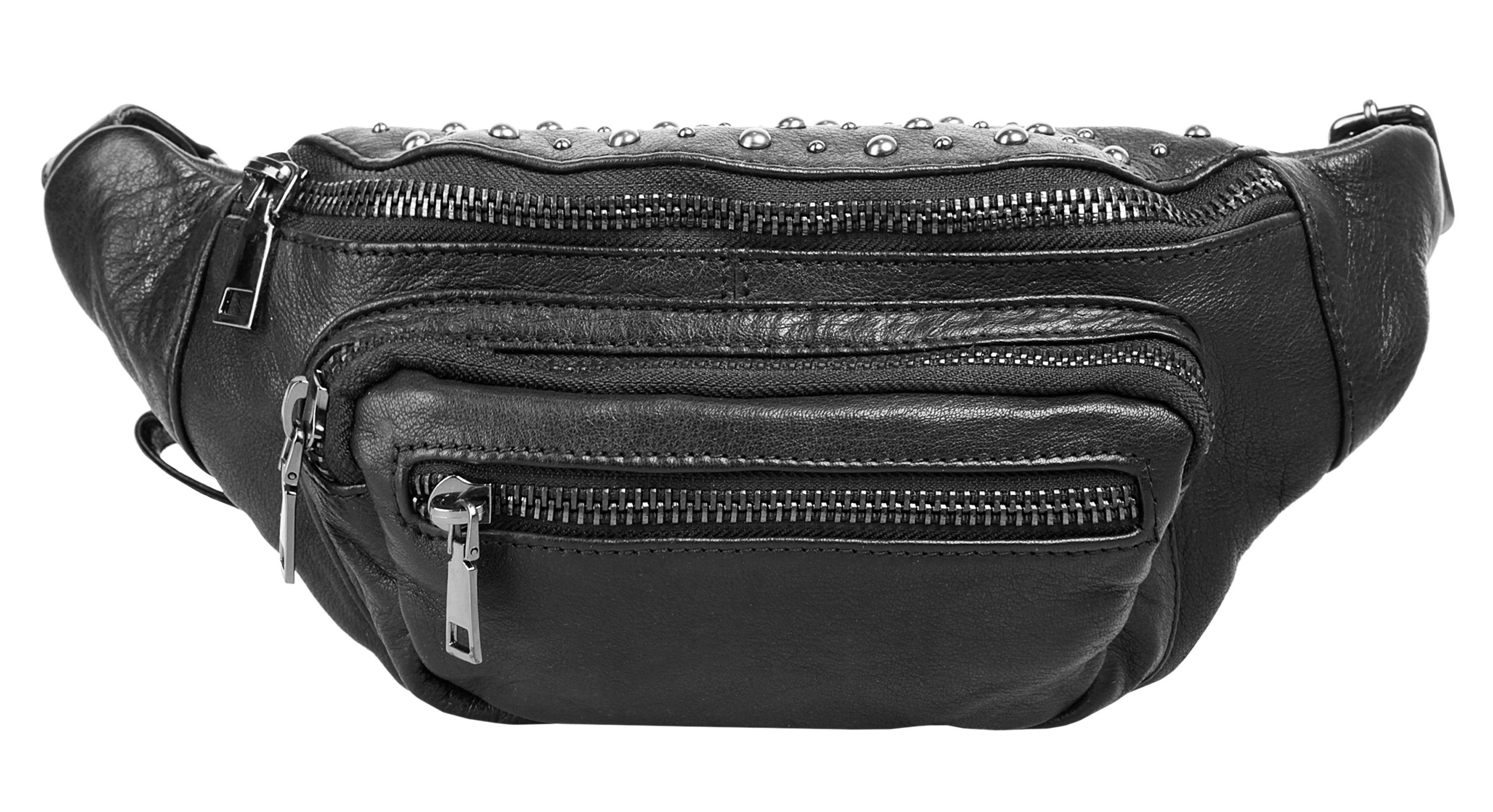 LOUANA Gürteltasche Aus Echtleder – Schwarz, 26 X 11 X 7 Cm, Mit 3 Reißverschlussfächern