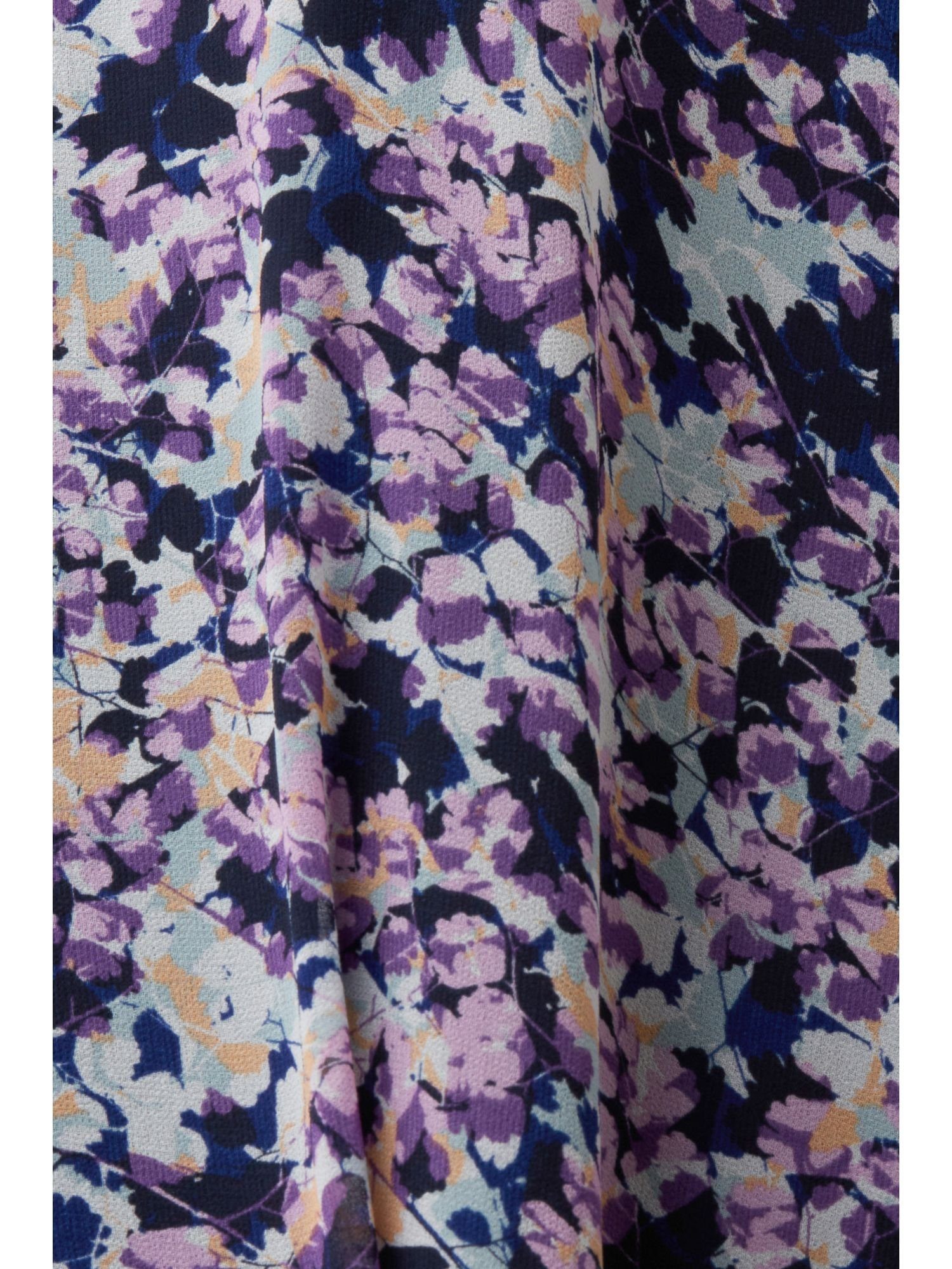 Esprit BLUE Taille geraffter mit Midikleid Chiffon-Kleid NAVY Collection Recycelt:
