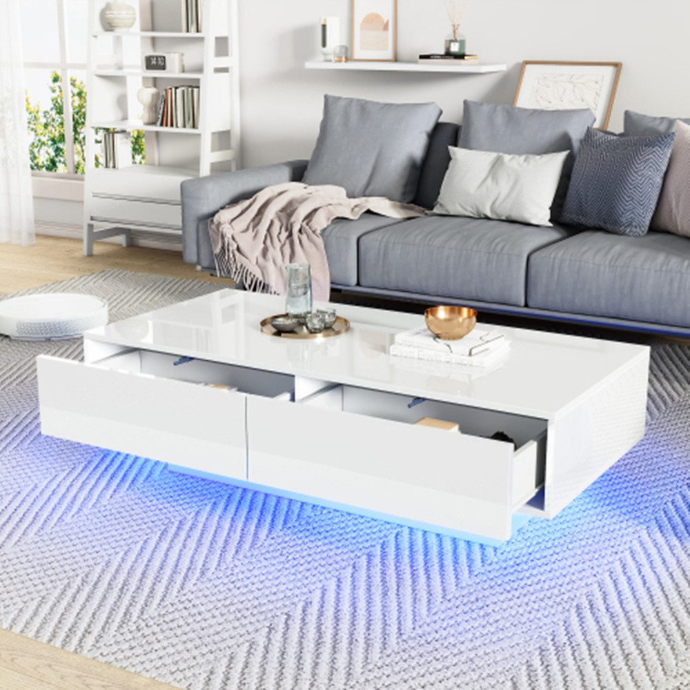 XDeer Couchtisch Couchtisch mit 2 Schubladen, LED-Beleuchtung, Eleganter Wo günstig online kaufen