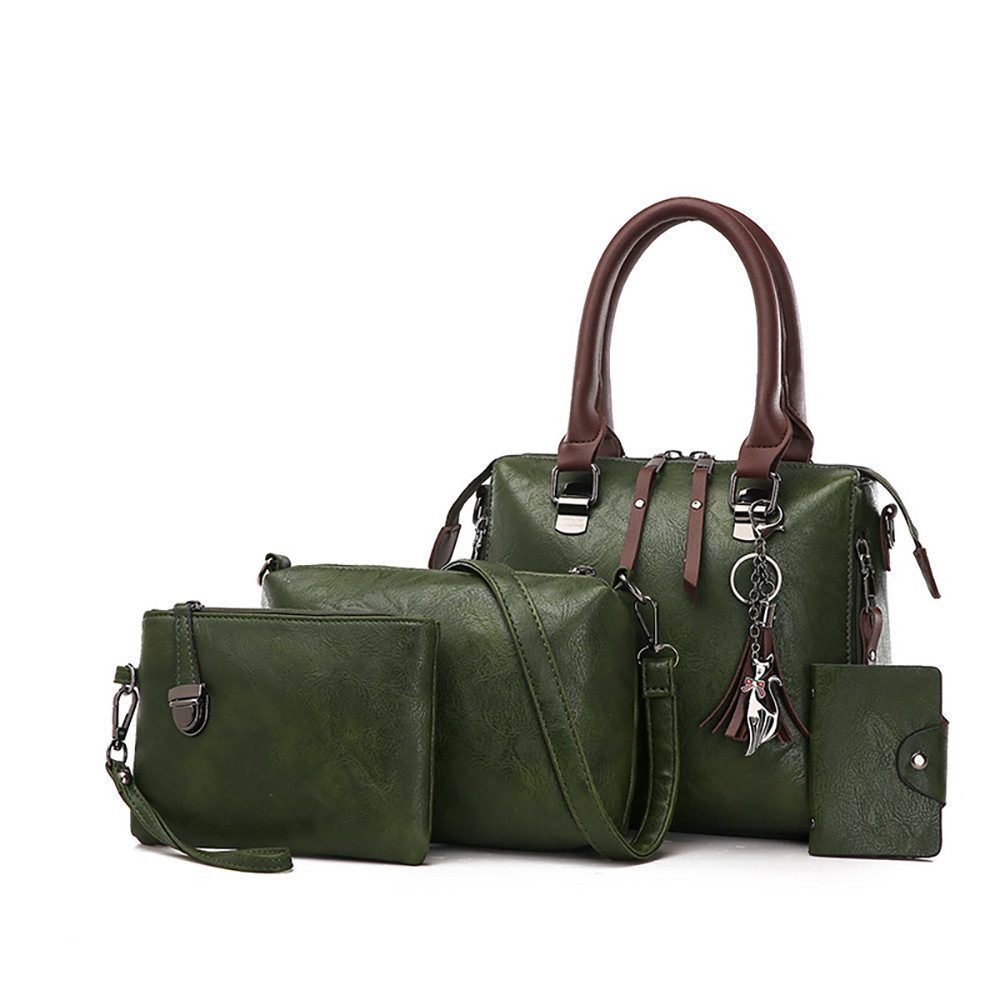 AURIVION Handtasche Damen Handtaschen Set Schwarz, Grün, Rot, Orange Shopper Tasche (Set, 4-tlg., Damen Shopper Tasche Set Geschenk, stilvoll & vielseitig), Elegante Schultertasche Umhängetasche mit Geldbörse Set