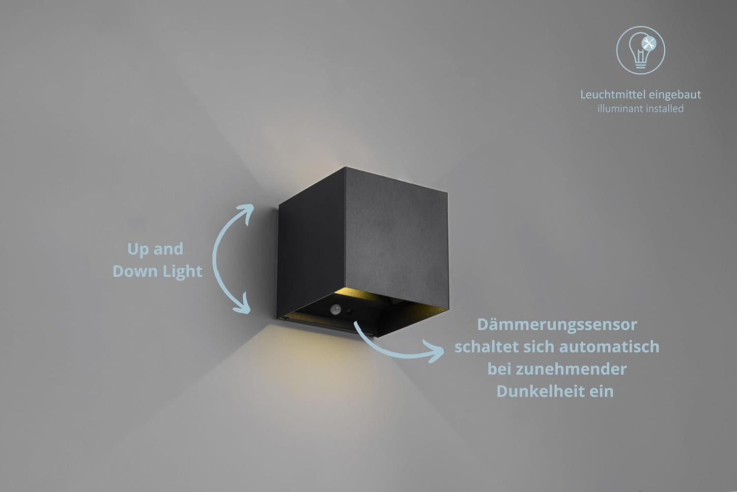 lightling LED Außen-Wandleuchte Talina, LED fest integriert, Warmweiß, Dämmerungs/Bewegungssensor, Up- and down Beleuchtung, schwarz matt
