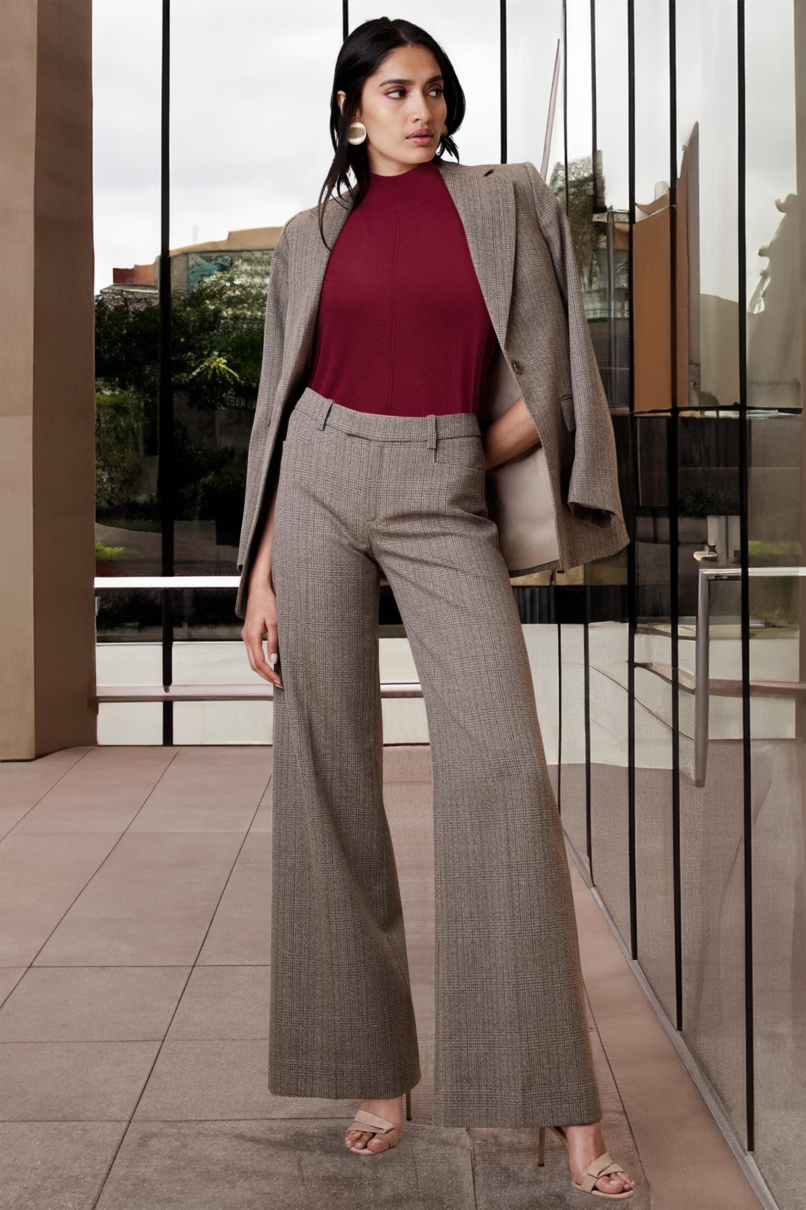 Arach&Cloz Pullunder Damen Pullover Wollmischung Rundhalspullover Strickpullover Business Casual Weste Wollpullover Kurzarmpullover mit Stehkragen