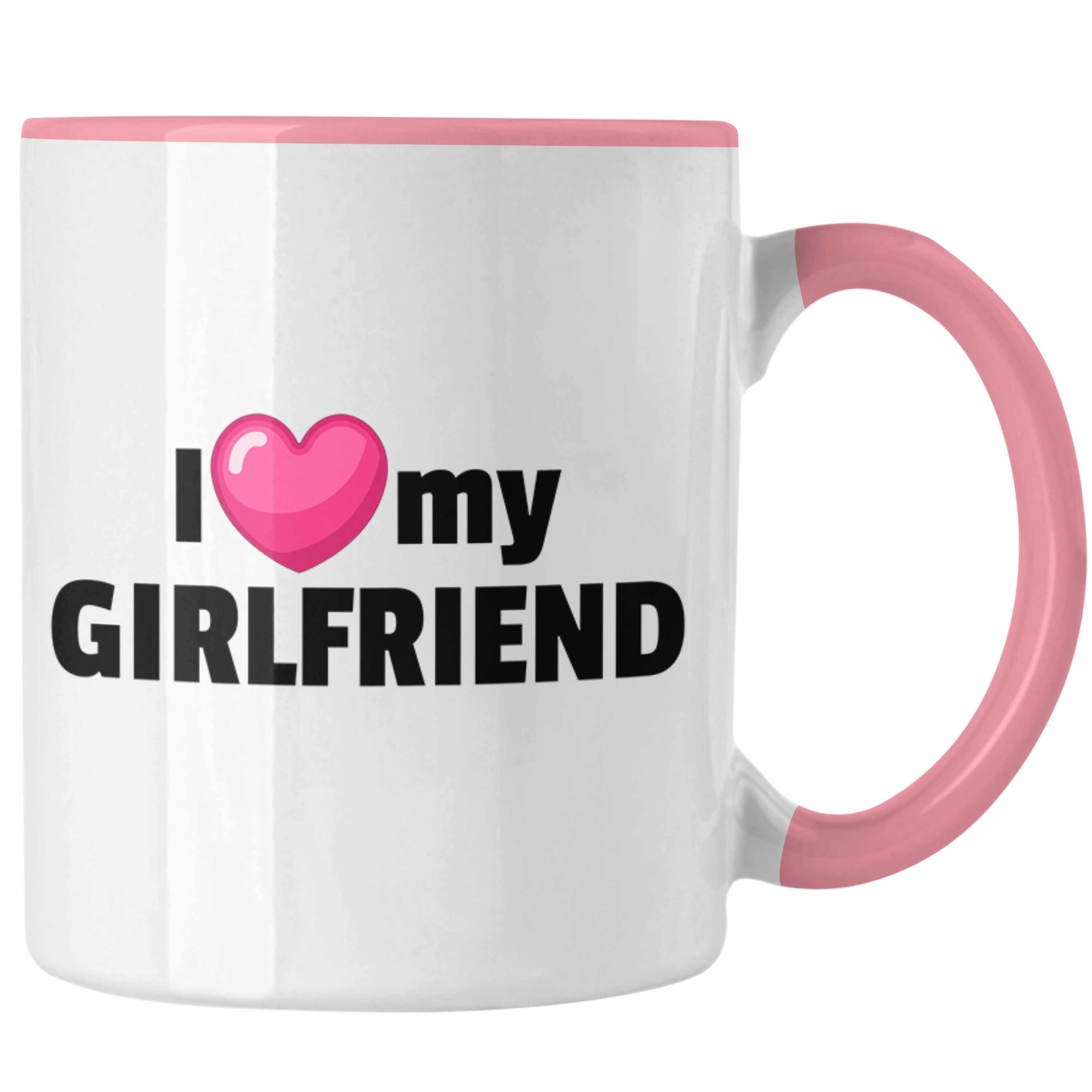 Trendation Tasse I Love My Girlfriend Tasse Geschenk Freundin Freund Valentinstag Gesch Rosa