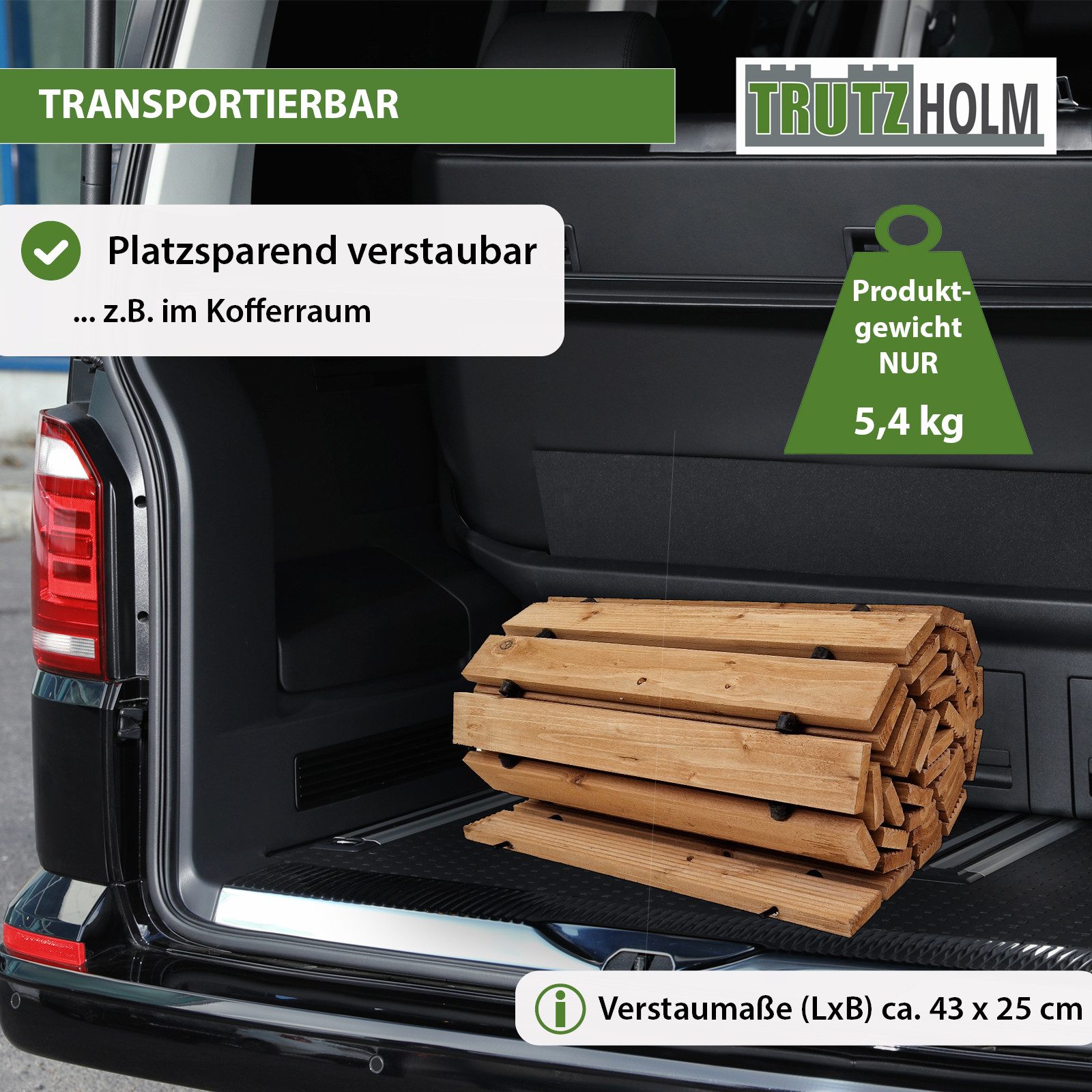 TRUTZHOLM Gartensteg Holzpfad ausrollbar 250x43x2 cm rustikales Tannenholz Anti-Rutsch