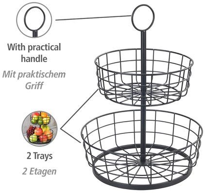 WENKO Etagere Multi-Korb-EtagÃ¨re, Metall, moderne Gemüse- und Obstschale mit Griff, 2-stöckiger Obstkorb