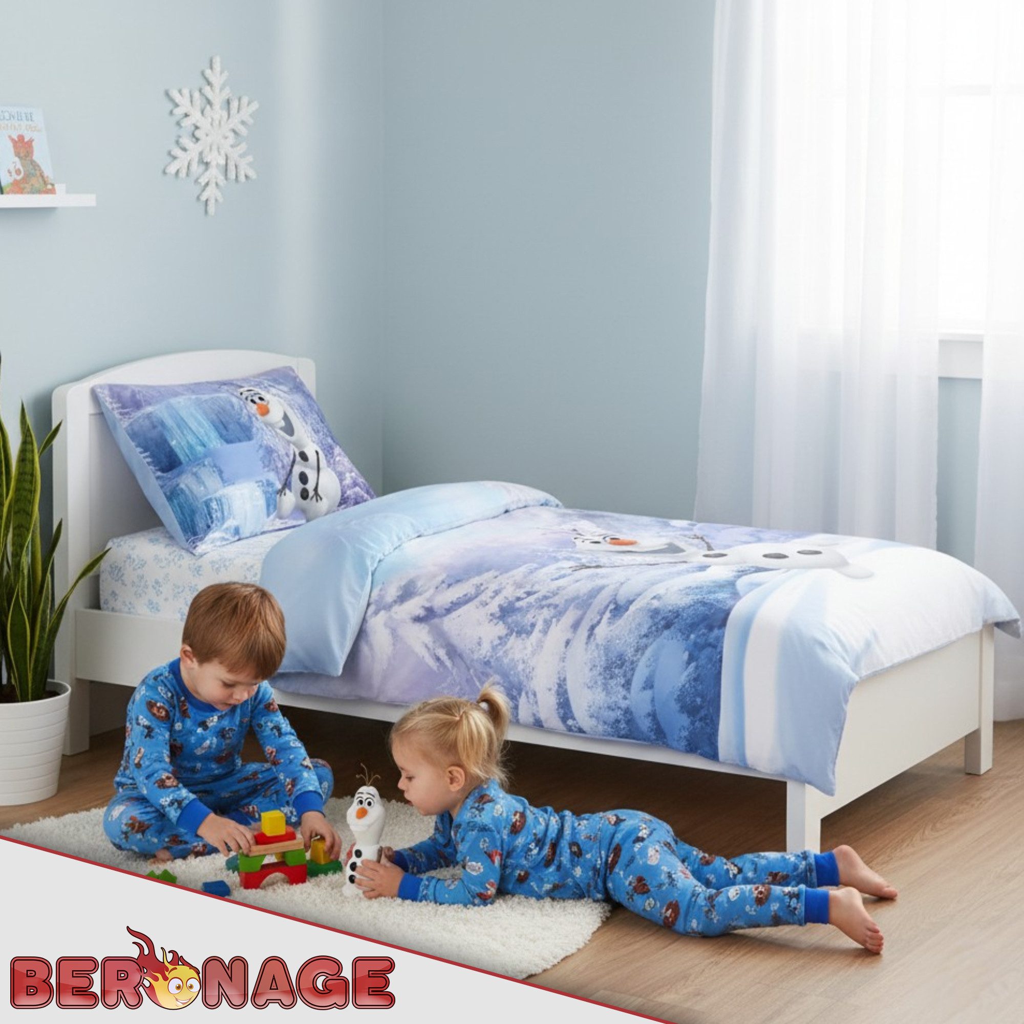 BERONAGE Kinderbettwäsche Frozen Die Eiskönigin Olaf Der Schneemann Bettwäsche Biber / Flanell, 100% Baumwolle, 2 teilig, 135x200 + 80x80 cm – Bild 4 von 5
