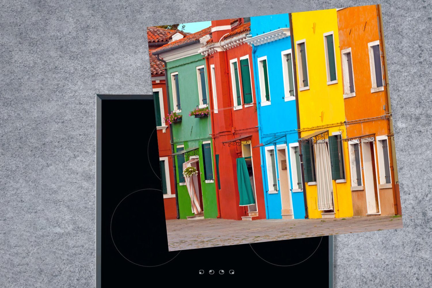 78x78 Haus cm, Vinyl, Arbeitsplatte - (1 Regenbogen, küche tlg), Herdblende-/Abdeckplatte MuchoWow für Italien Ceranfeldabdeckung, -