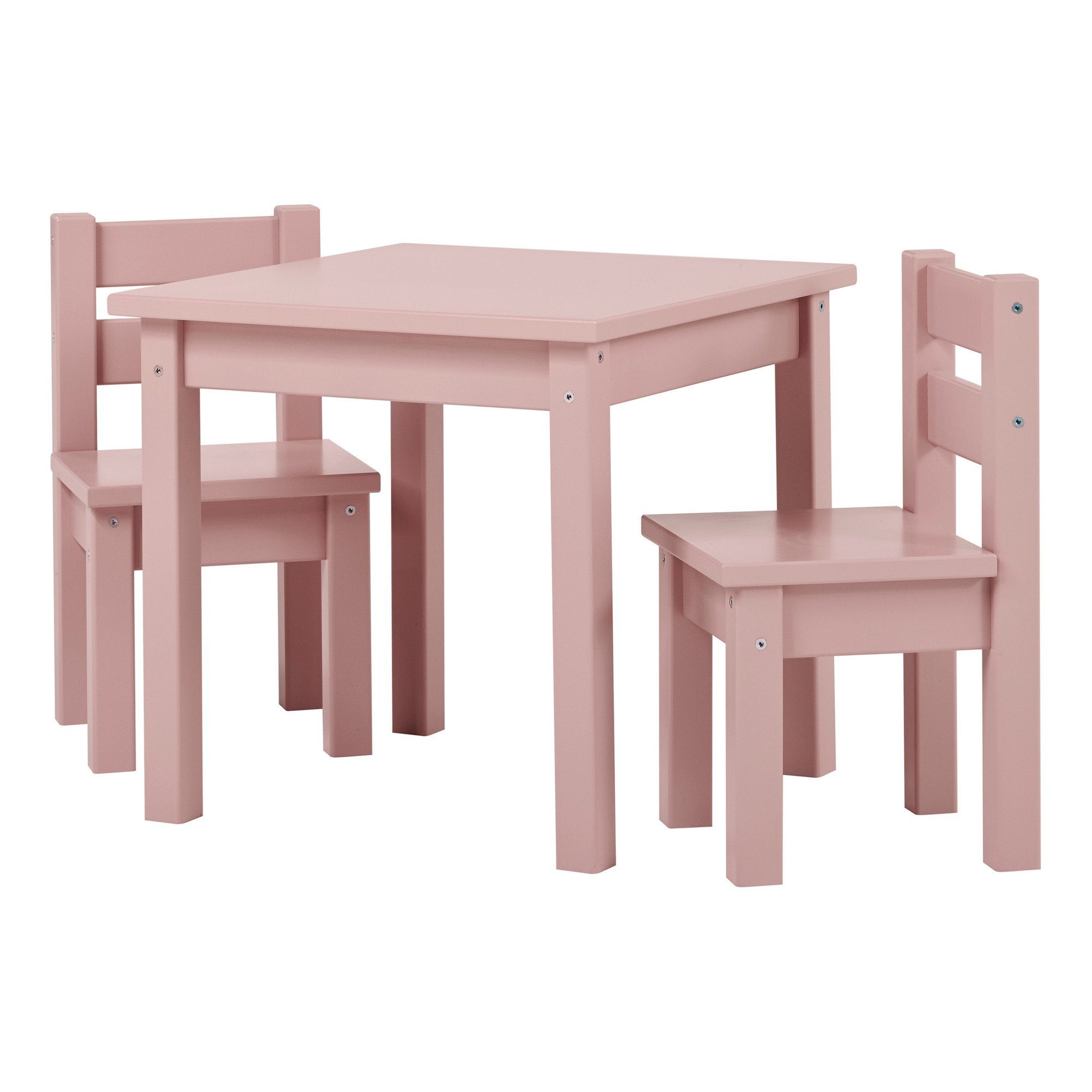 Hoppekids Kindersitzgruppe Mads Tisch mit 2 Stühlen Kiefer massiv & MDF Rosa