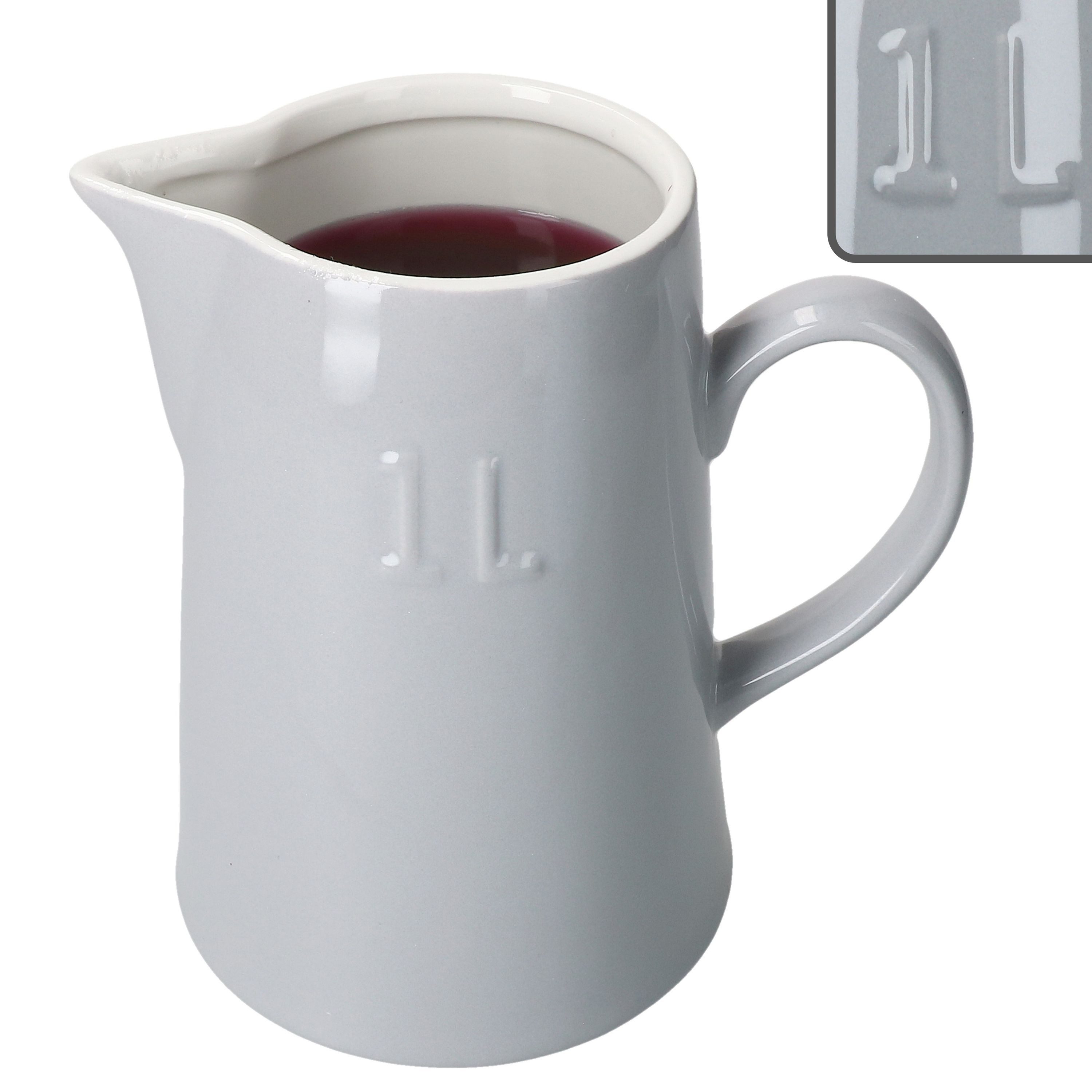 MamboCat Milchkanne MamboCat Krug Emilia Grau 1L Steingut grau-creme Milch-Kanne Karaffe