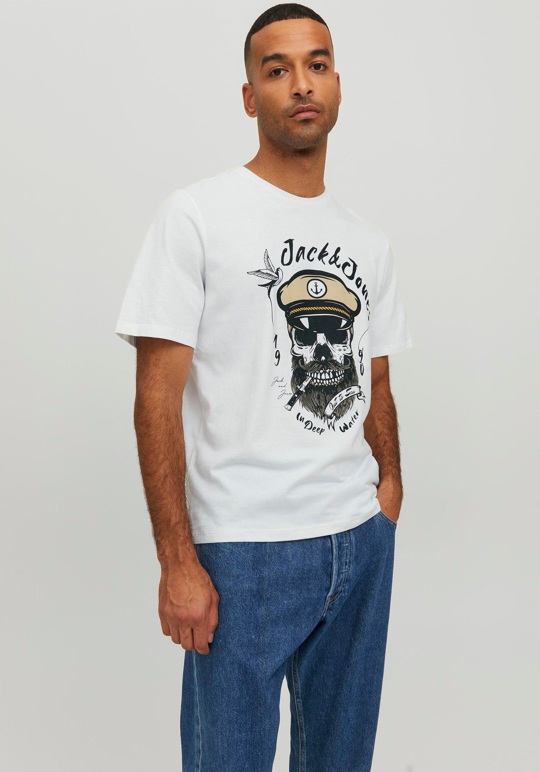 Jack & Jones Rundhalsshirt JORROXBURY TEE SS CREW NECK SN bright white