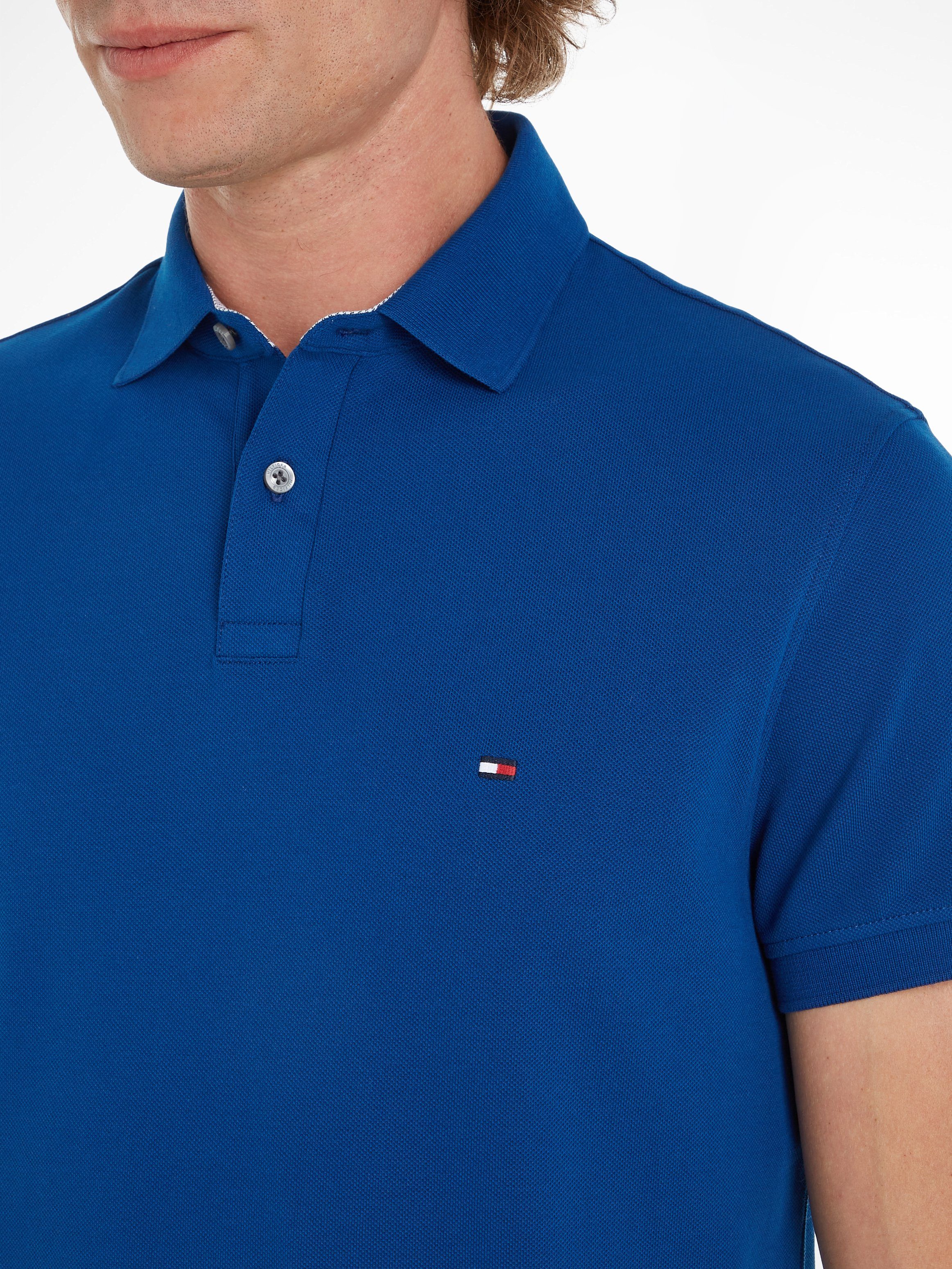 mit Tommy Anchor Poloshirt Kontraststreifen Kragen Hilfiger 1985 Hilfiger am POLO REGULAR Tommy innen Blue