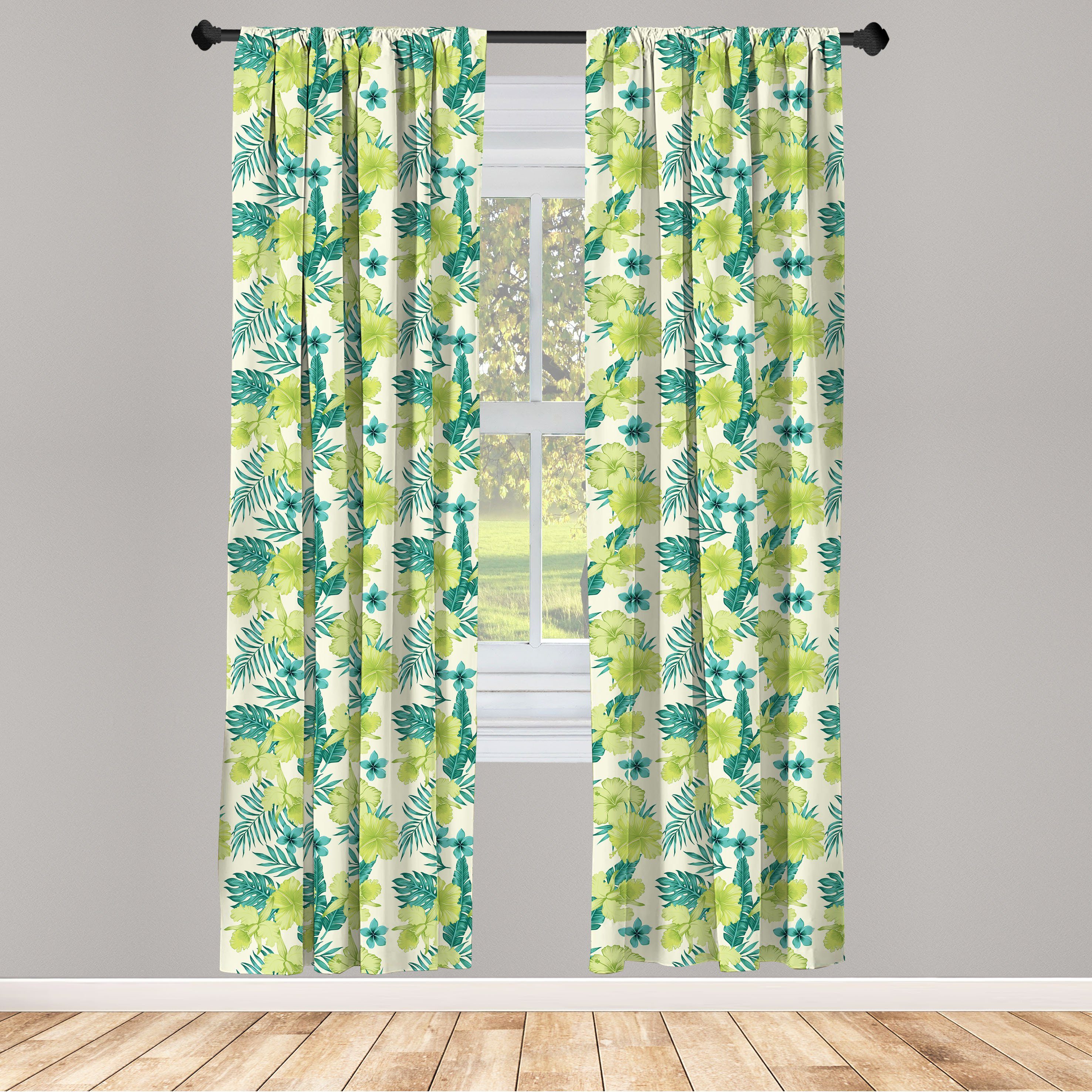 Gardine Vorhang für Wohnzimmer Schlafzimmer Dekor, Abakuhaus, Microfaser, Tropisch Hibiscus und Bananenblättern