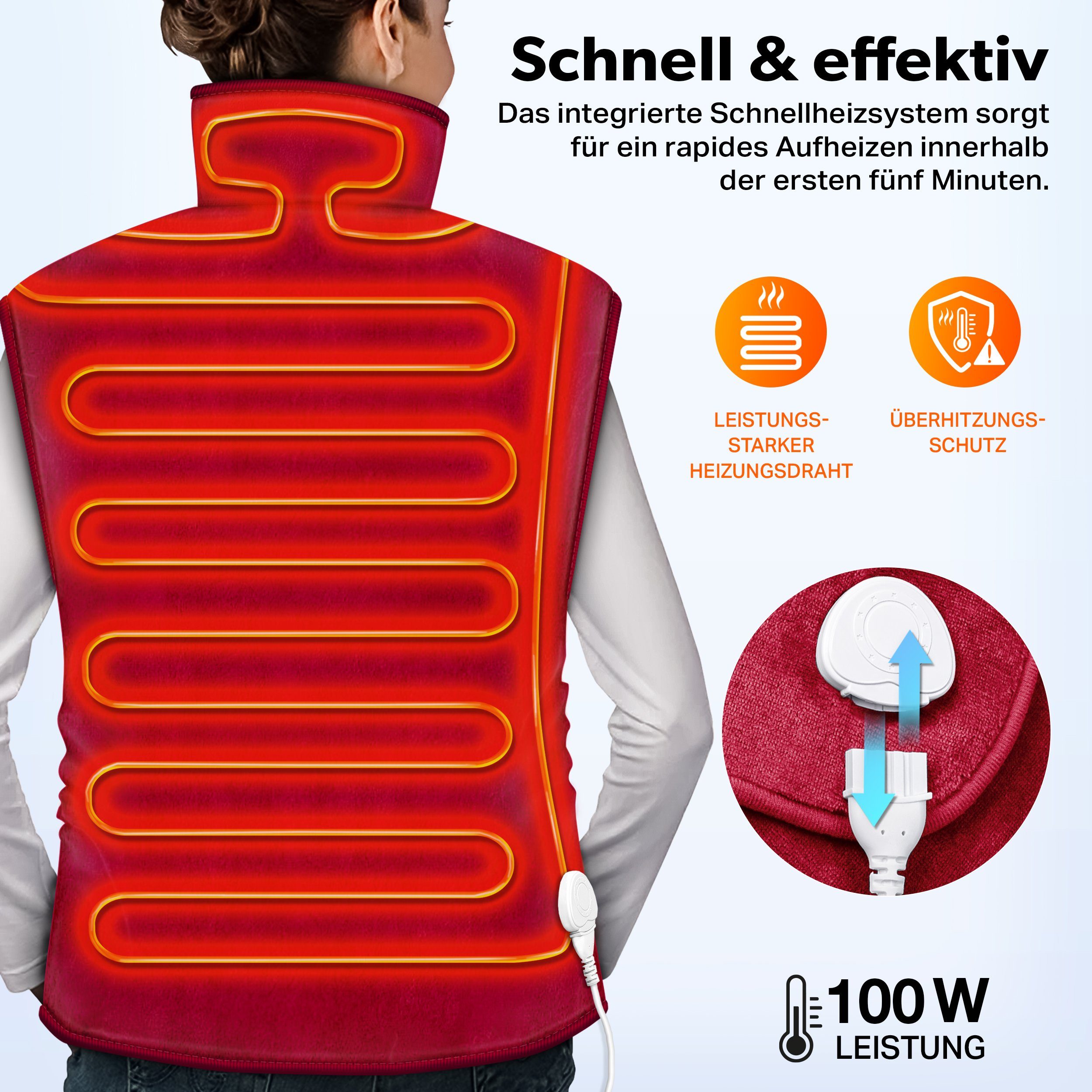 sinnlein Heizkissen elektrisches Wärmekissen 60 x 85 cm, 3 Stufen, für Rücken, Nacken und Schulter