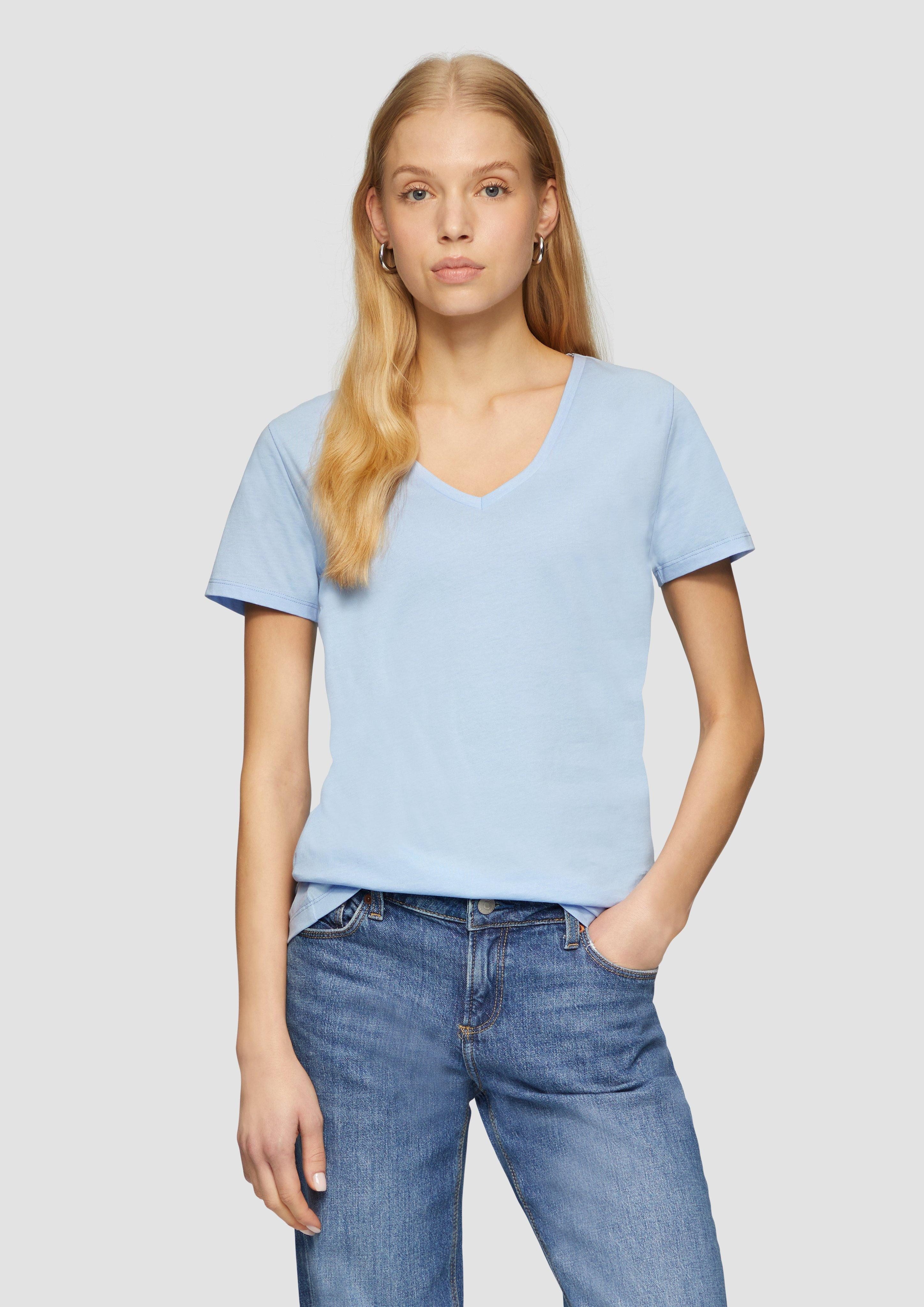 QS Kurzarmshirt Baumwollshirt mit V-Ausschnitt günstig online kaufen