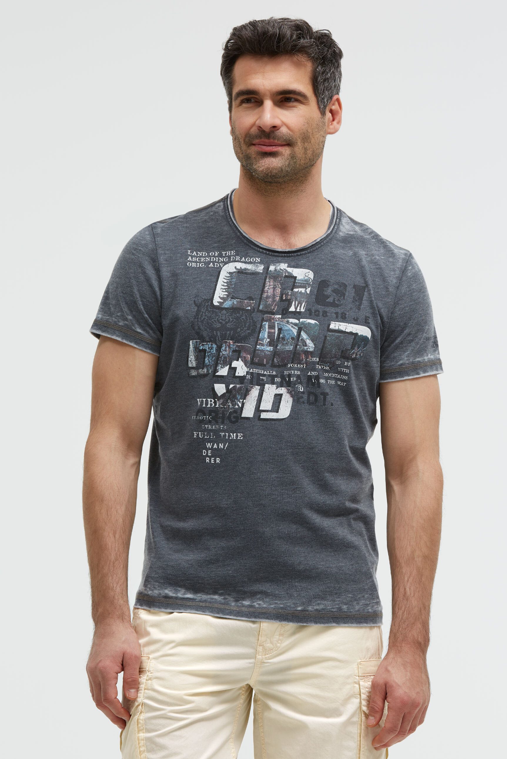 CAMP DAVID Rundhalsshirt mit Ausbrenner-Effekten