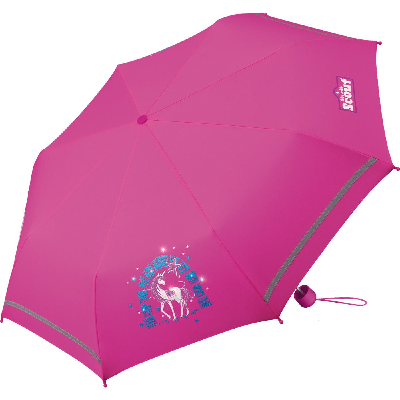 Scout Taschenregenschirm Mini Kinderschirm bedruckt, reflektierend leicht Basic