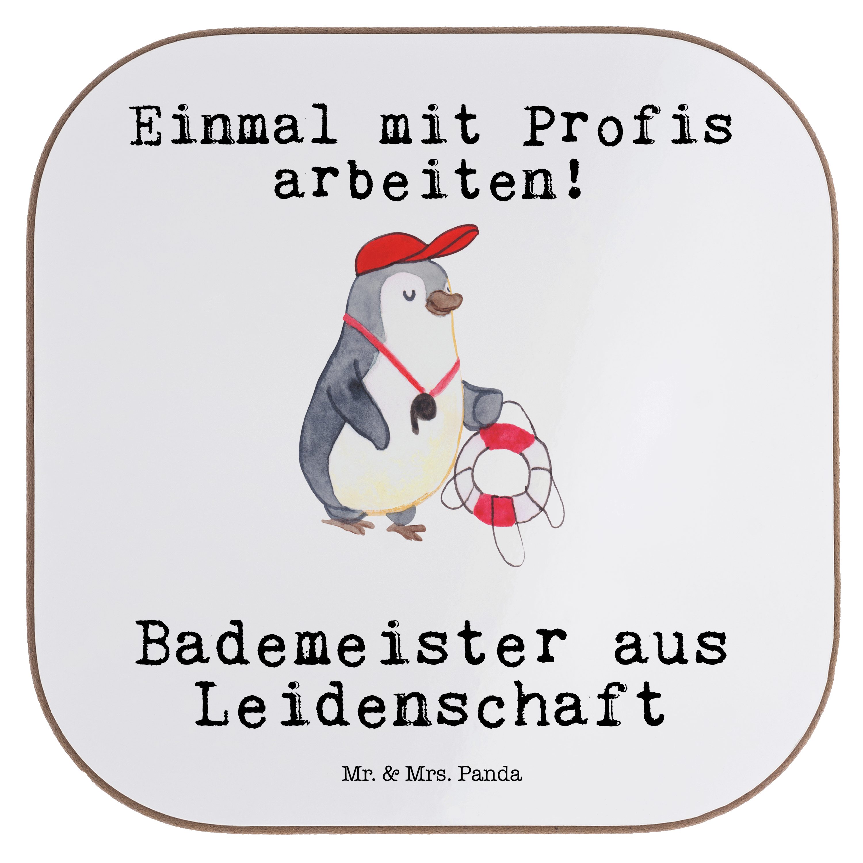 Mr. & Mrs. Panda Getränkeuntersetzer Bademeister aus Leidenschaft - Weiß - Geschenk, Schwimmbad, Bierdecke, 1-tlg.