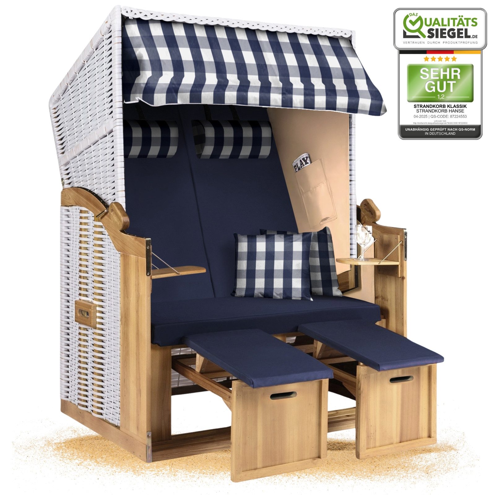Strandkorb Strandkorb 2-Sitzer Ostsee Volllieger in Weiß Beige Blau