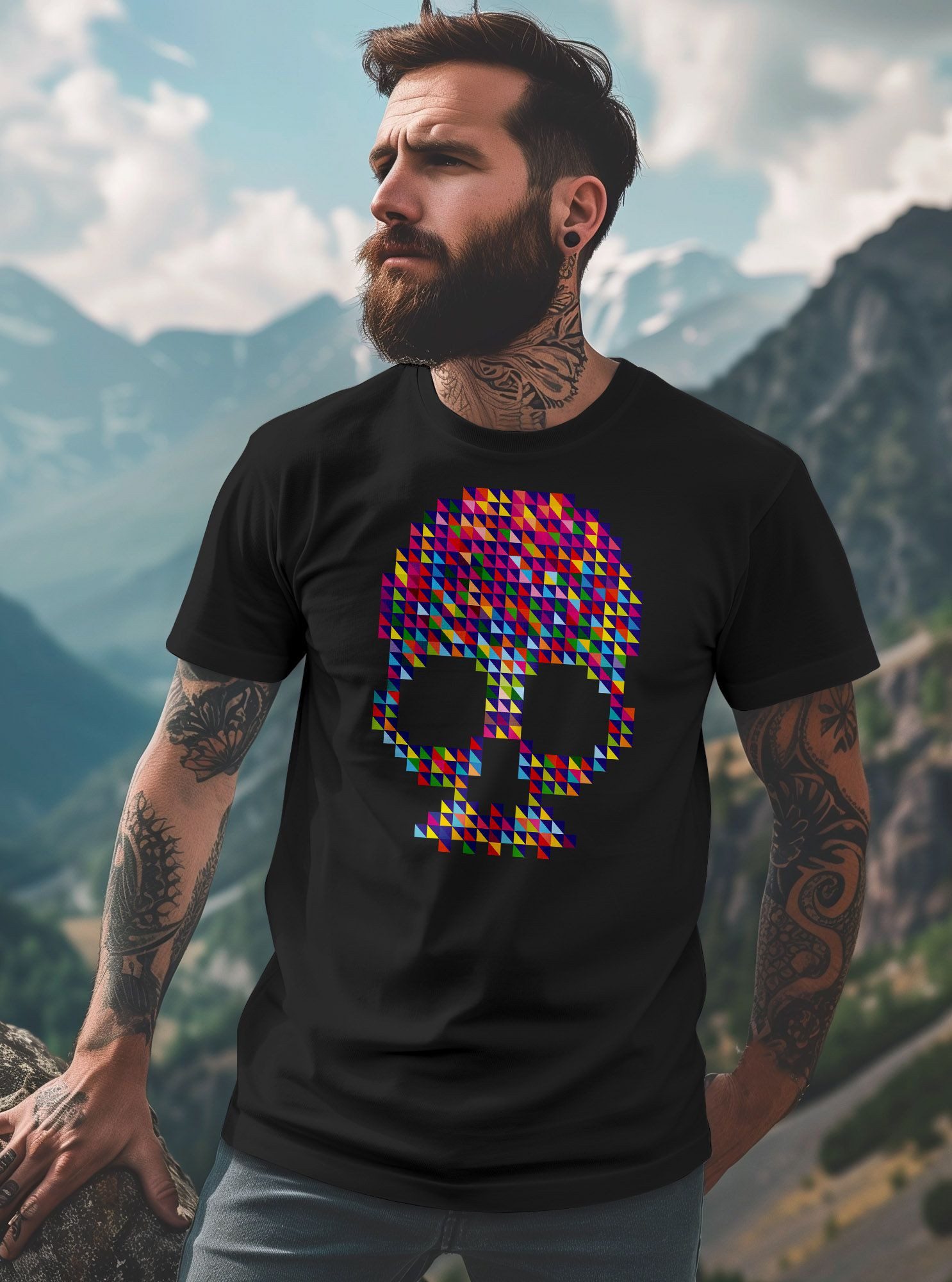 Neverless Print-Shirt Herren T-Shirt Totenkopf Skull Design Printshirt Minimalistic Art mit Print