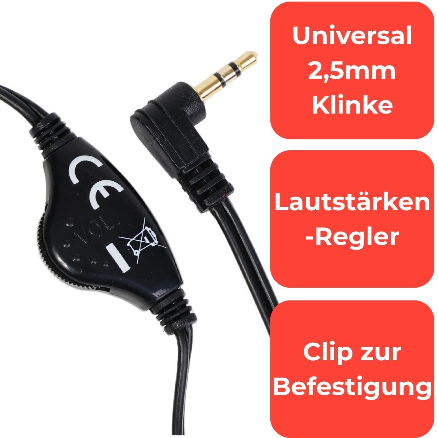 Hama Mono Headset Kopfhörer 2,5mm Klinke Kopfbügel Smartphone-Headset (Universal, Mikrofon, Lautstärkeregelung, etc, Kein, Universal Klinken-Stecker passend für Gigaset DECT Telefon Festnetz)