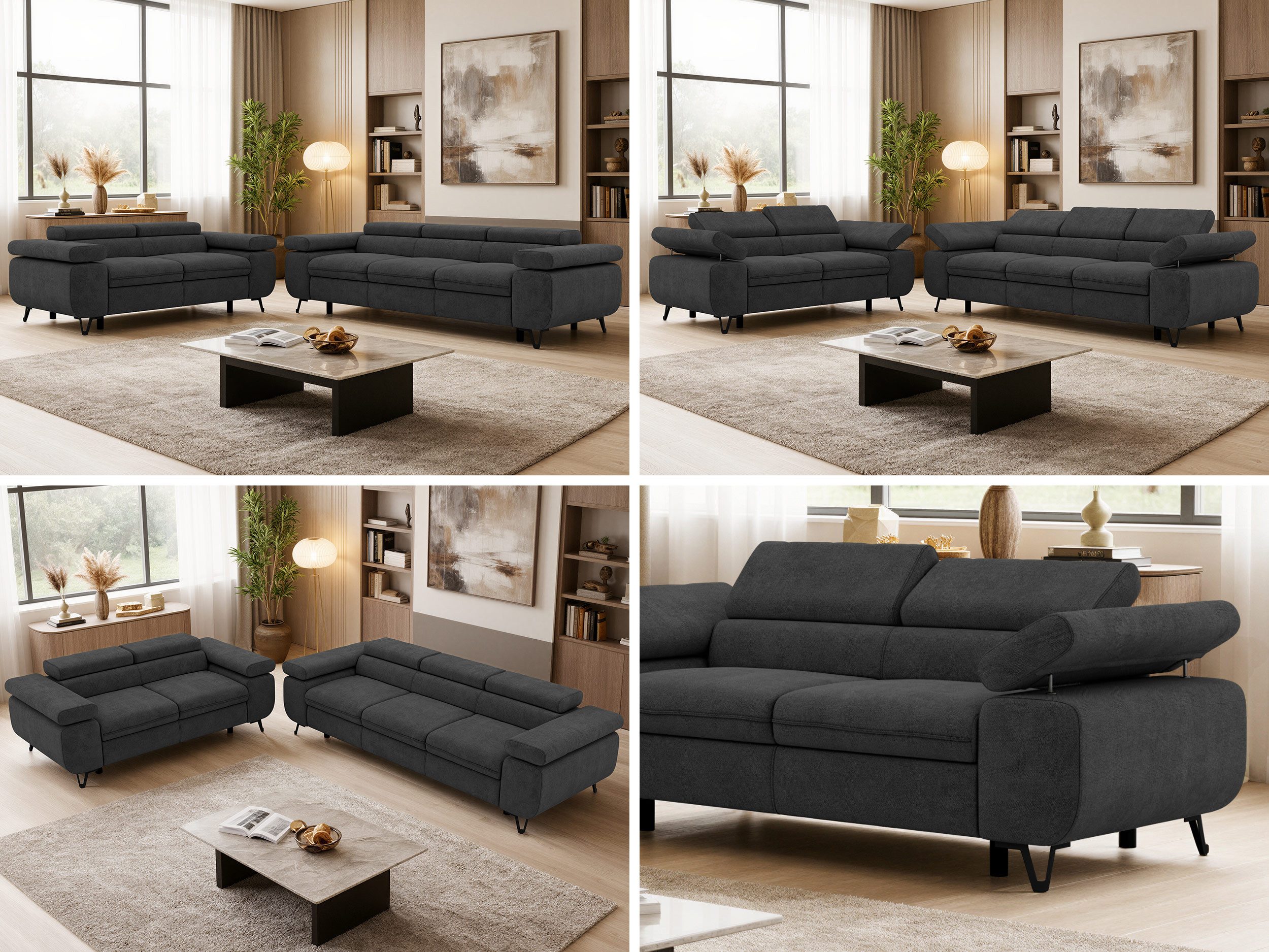 MKS MÖBEL Polstergarnitur PETER, (2+3, Set, modernes Sofa-Set, Couchgarnitur fürs Wohnzimmer), verstellbare Kopfstützen und Armlehnen