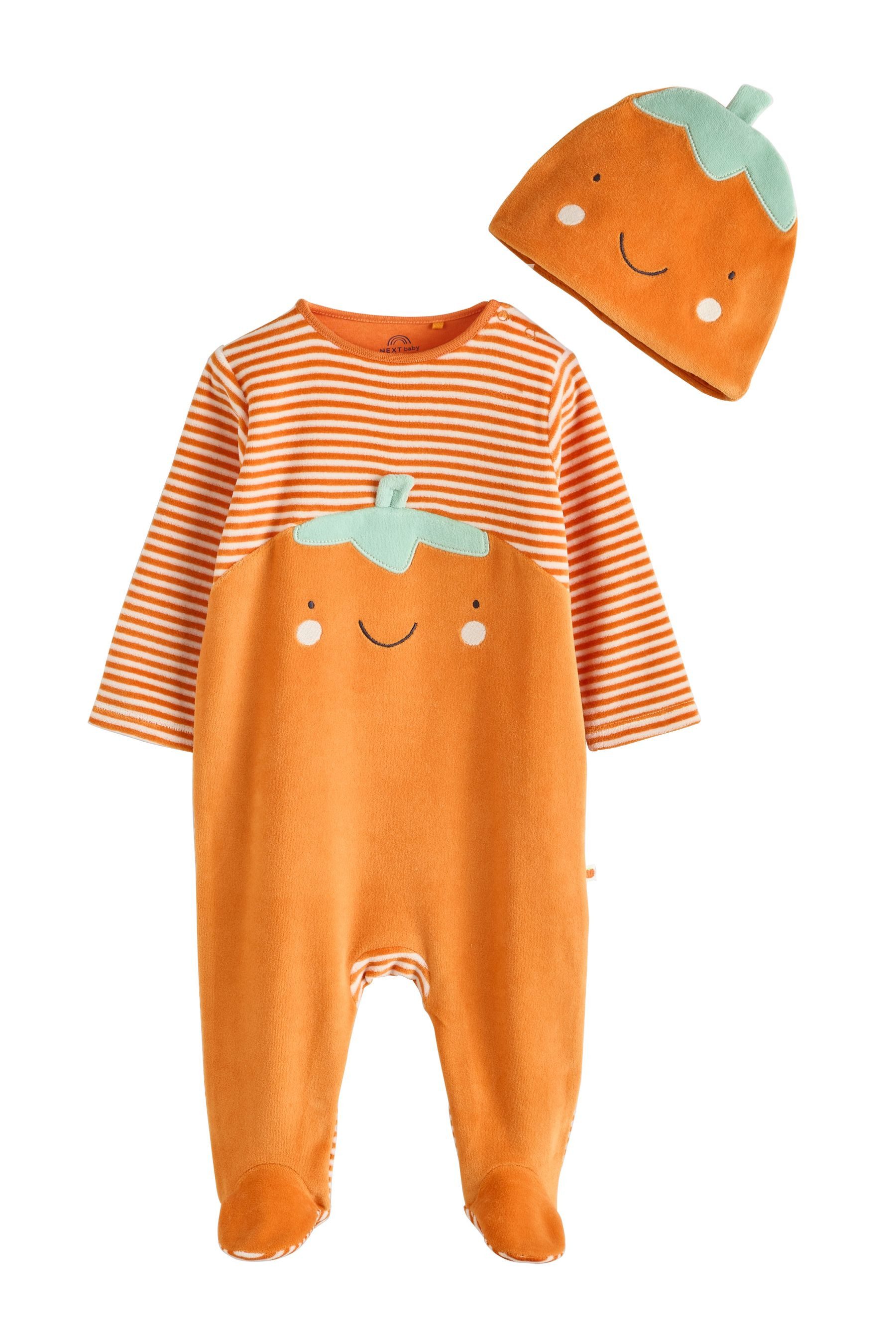 Next Schlafoverall Baby-Schlafanzug aus Velours für Halloween, Kürbis (2-tlg)