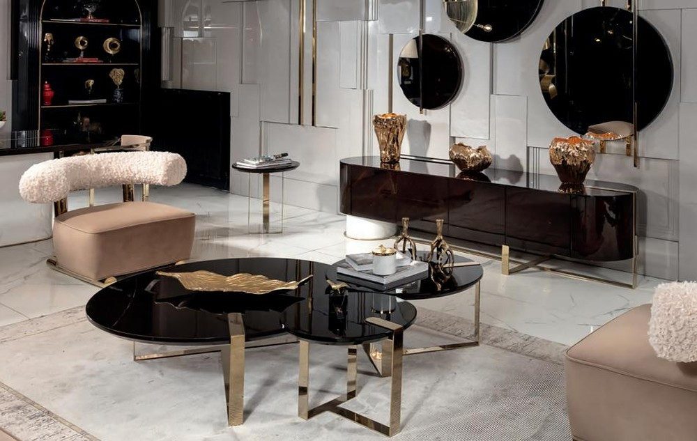 JVmoebel Polstergarnitur Wohnzimmer Set 4tlg Sessel Couchtisch Sideboard Spiegel, (4-tlg), Made in Europa